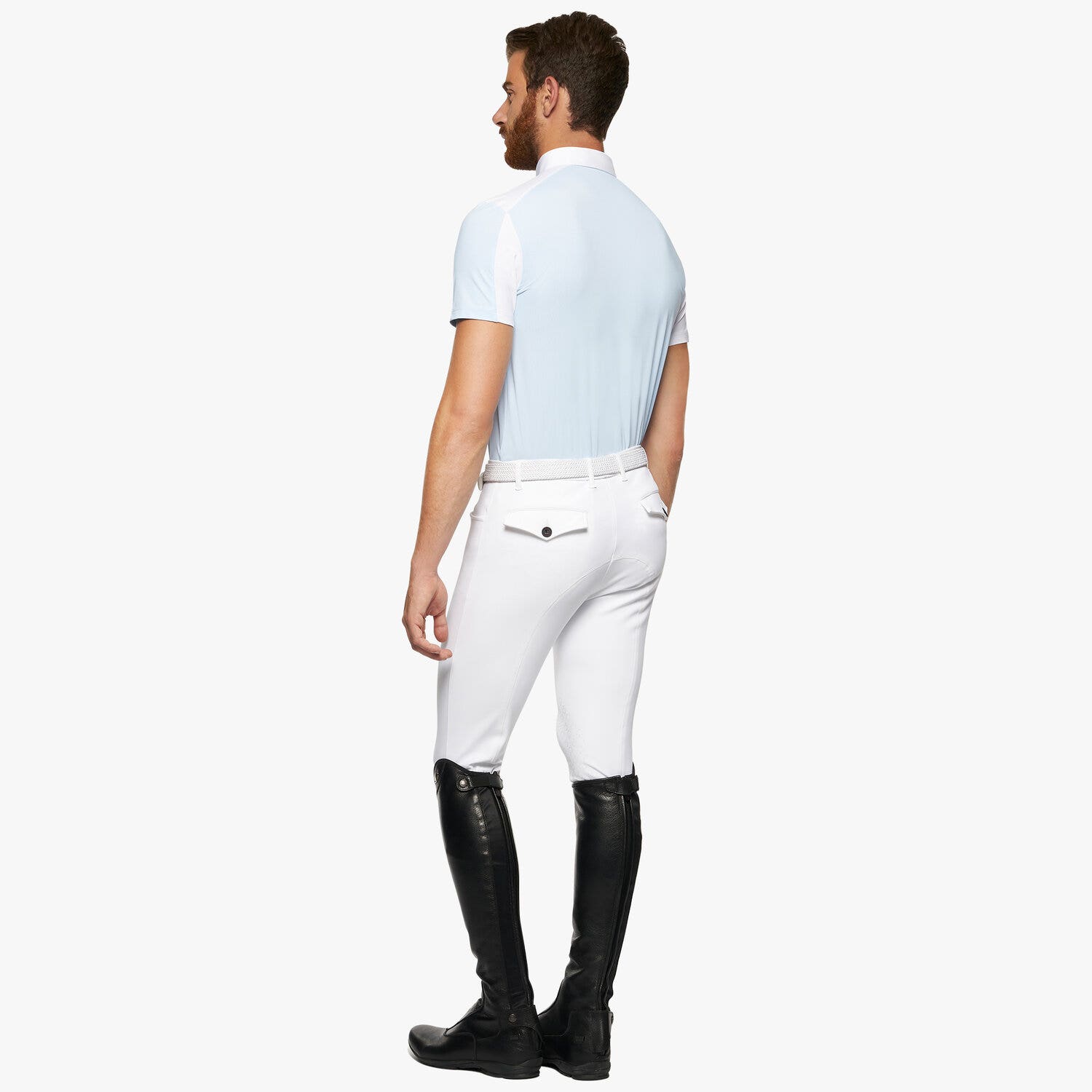 Cavalleria Toscana Men's competiontion polo in piquè with jersey insert LIGHT BLUE SQUARE-3