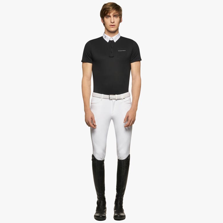 Cavalleria Toscana Men’s performance piqué knit polo shirt with buttons BLACK-1