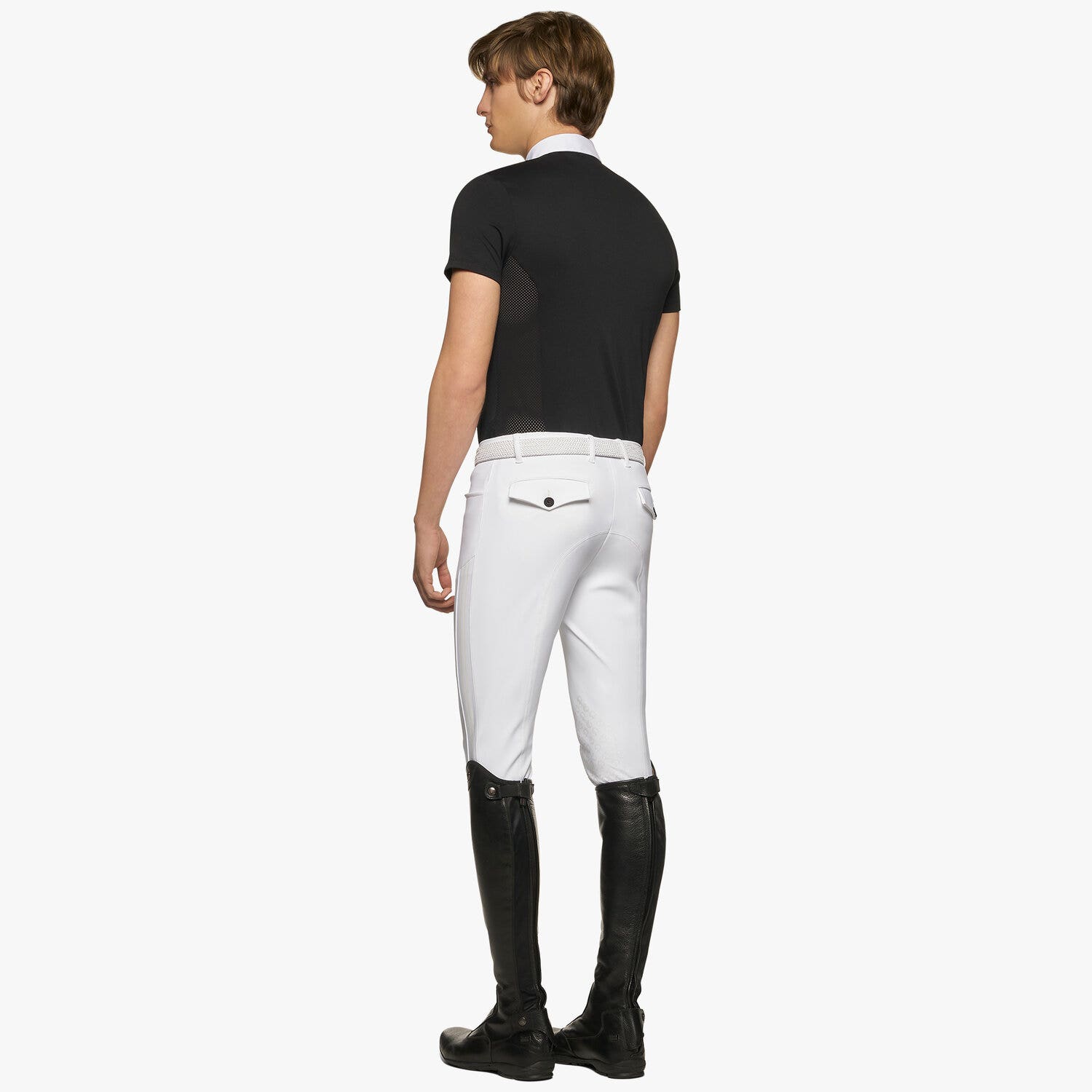 Cavalleria Toscana Men’s performance piqué knit polo shirt with buttons BLACK-3