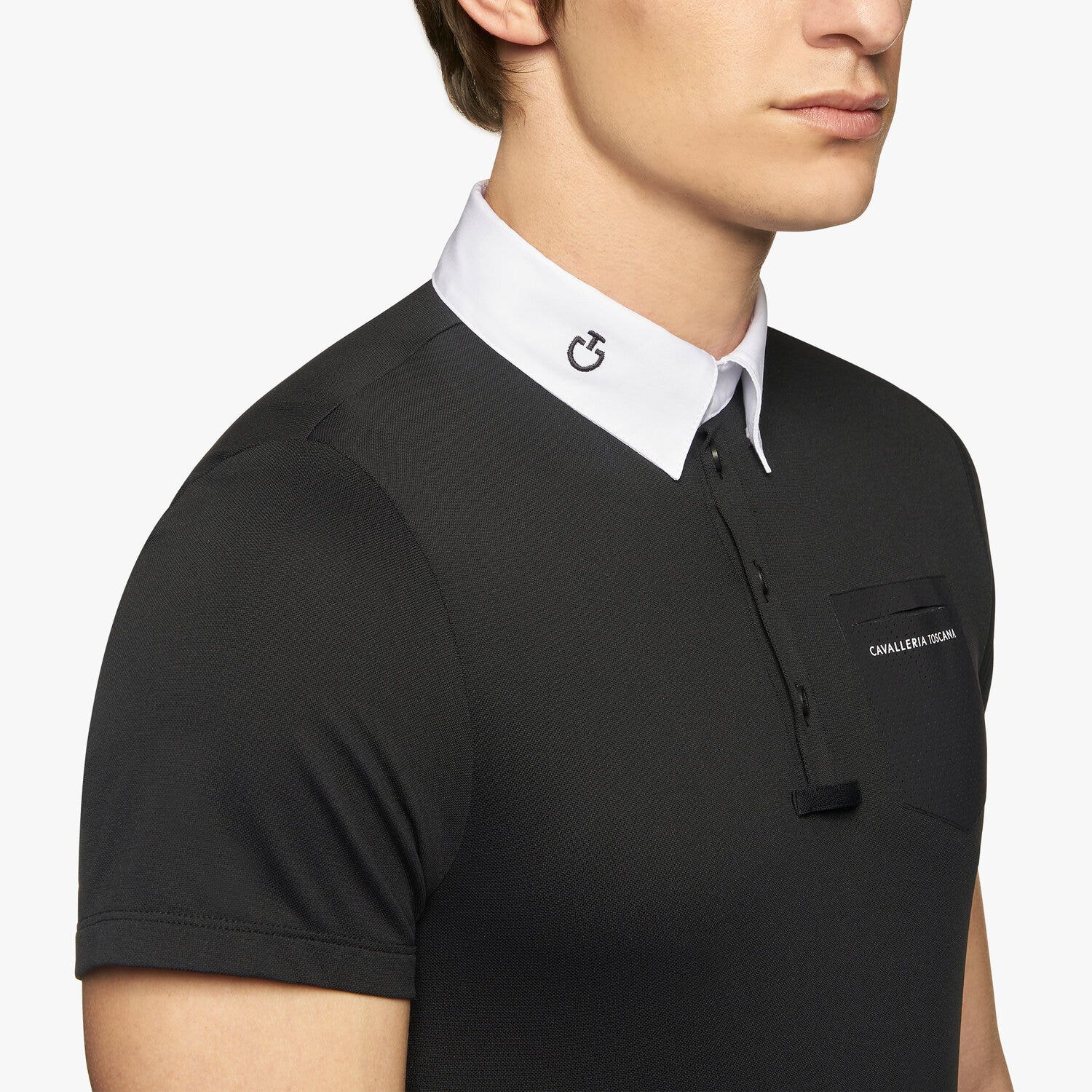 Cavalleria Toscana Men’s performance piqué knit polo shirt with buttons BLACK-6