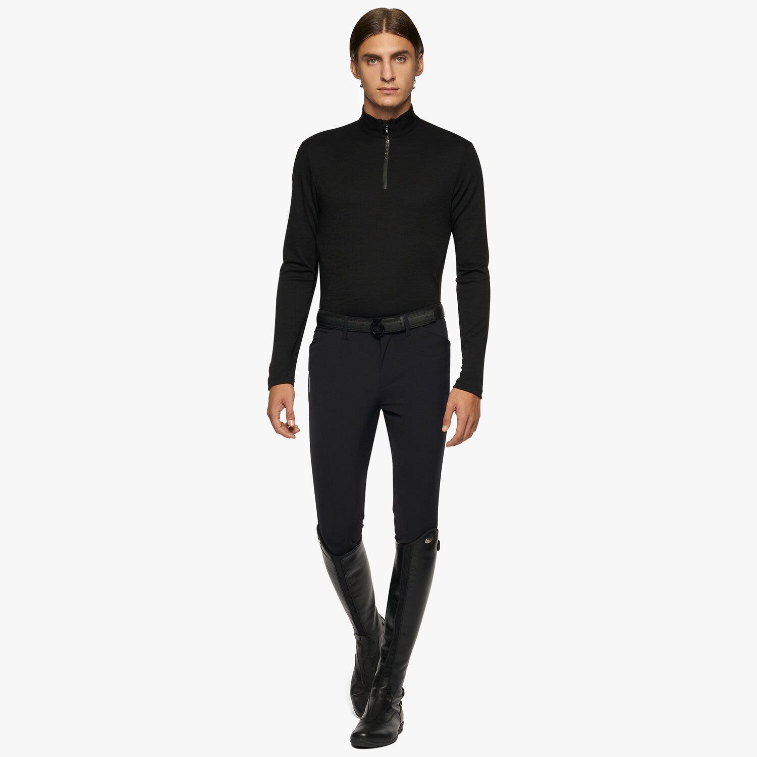 Cavalleria Toscana Men's turtleneck in technical wool with zip BLACK-1