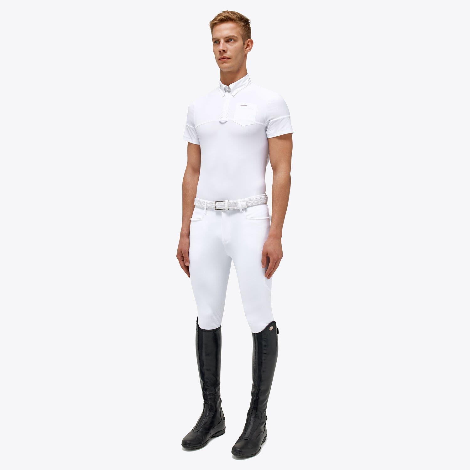 Cavalleria Toscana Men’s colour block polo shirt in jersey WHITE/KNIT-1