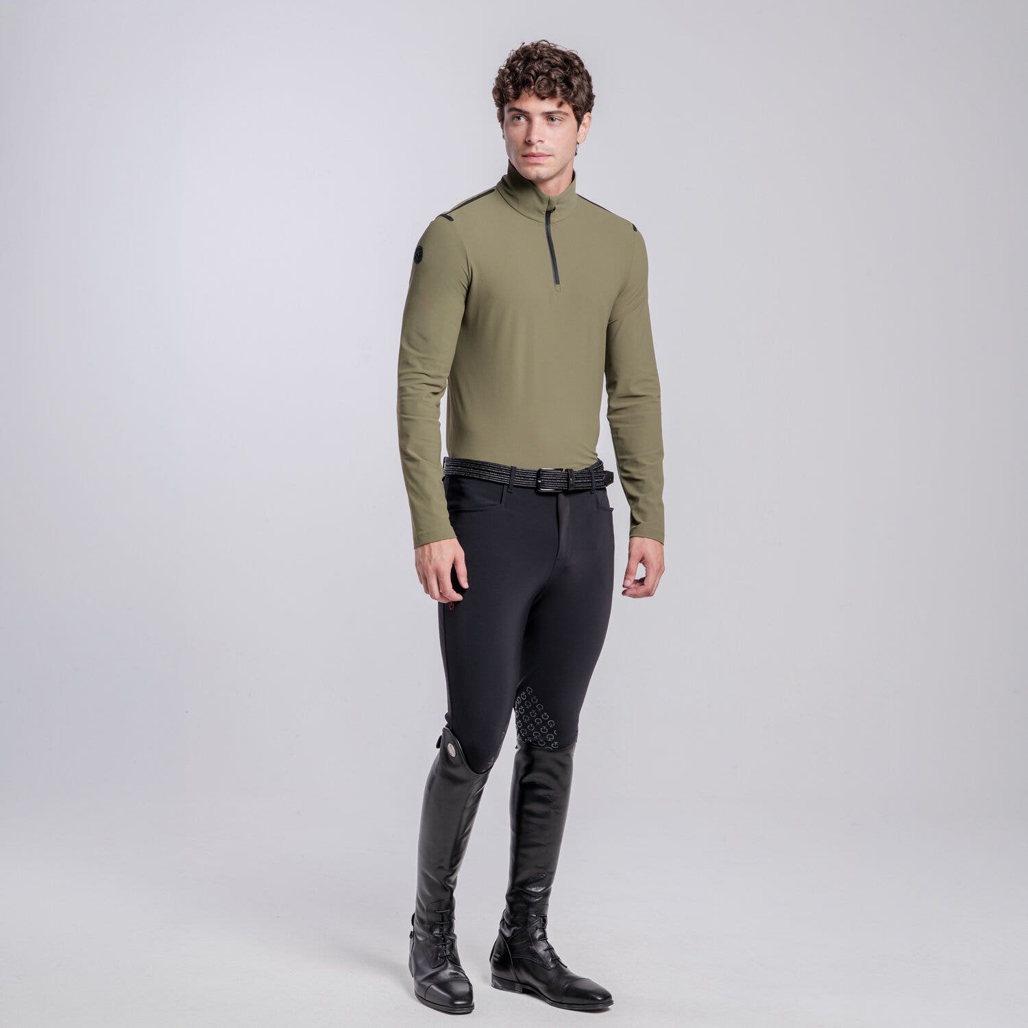 Cavalleria Toscana Men’s high-neck polo WINTER MOSS-1