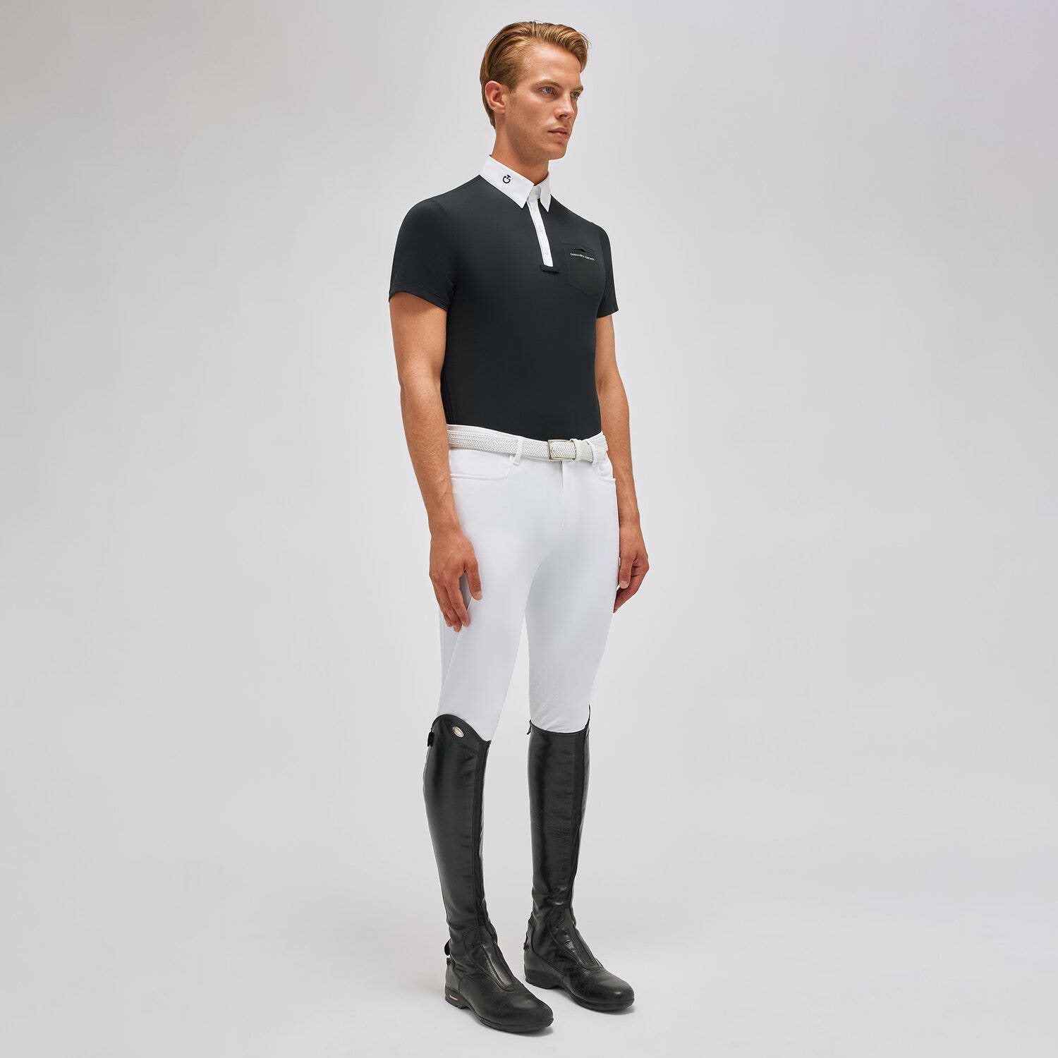 Cavalleria Toscana Men's polo shirt with buttons BLACK-1