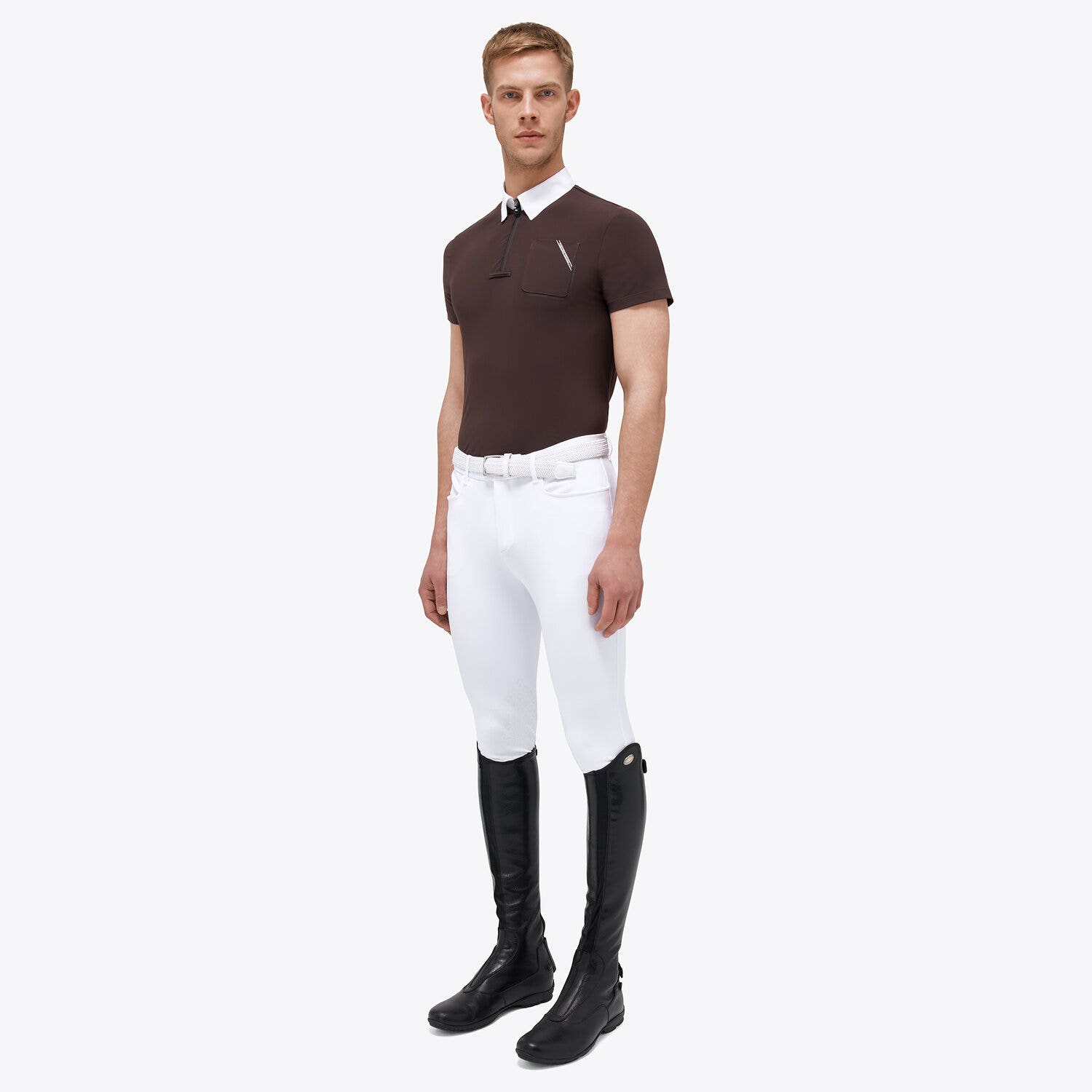 Cavalleria Toscana Men's competition polo shirt DARK CHOCOLATE-1