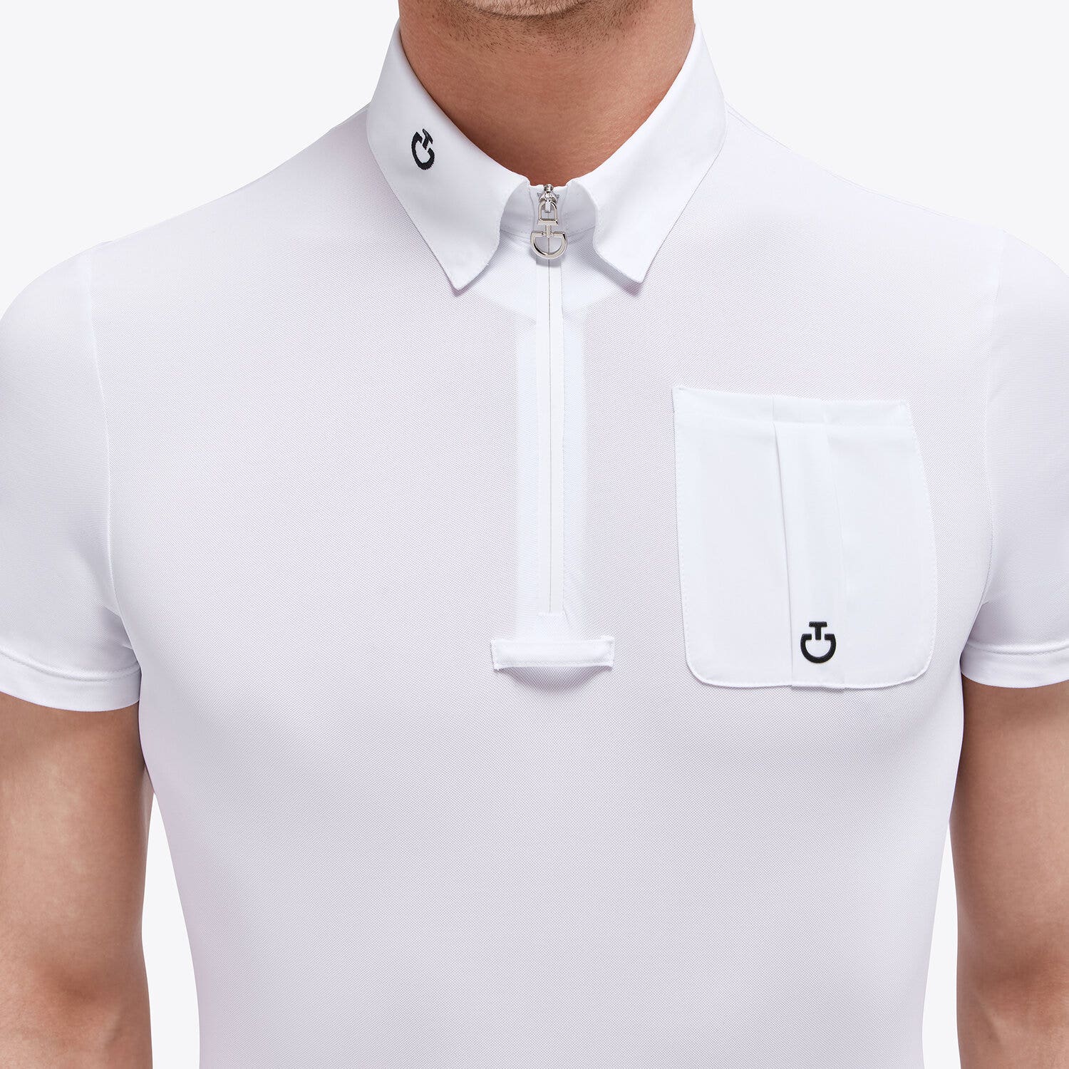 Cavalleria Toscana CT Piquet S/S Competition Zip Polo w/ Jersey Logo Pocket WHITE-3