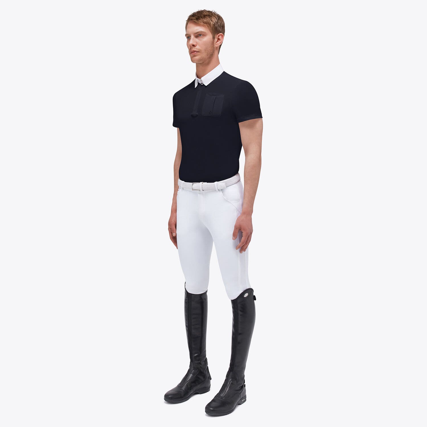 Cavalleria Toscana CT Piquet S/S Competition Zip Polo w/ Jersey Logo Pocket NAVY-1