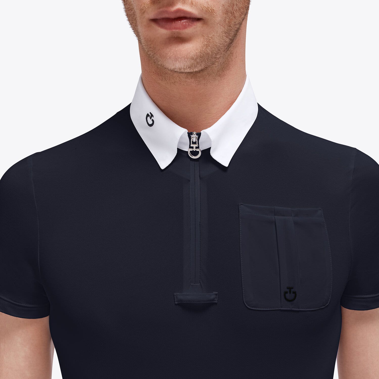 Cavalleria Toscana CT Piquet S/S Competition Zip Polo w/ Jersey Logo Pocket NAVY-3