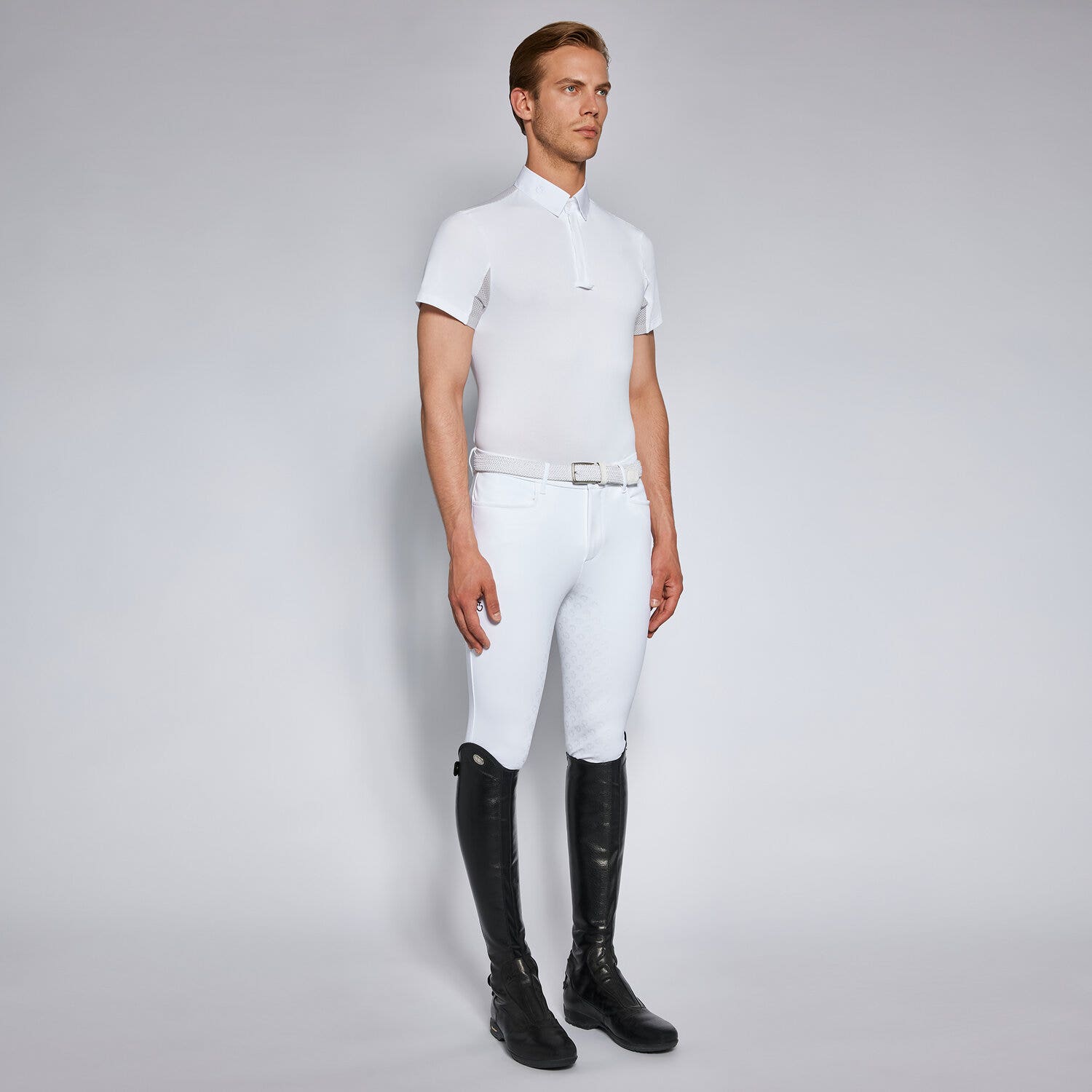 Cavalleria Toscana Men's competition polo shirt LIGHT GREY WOOL-1