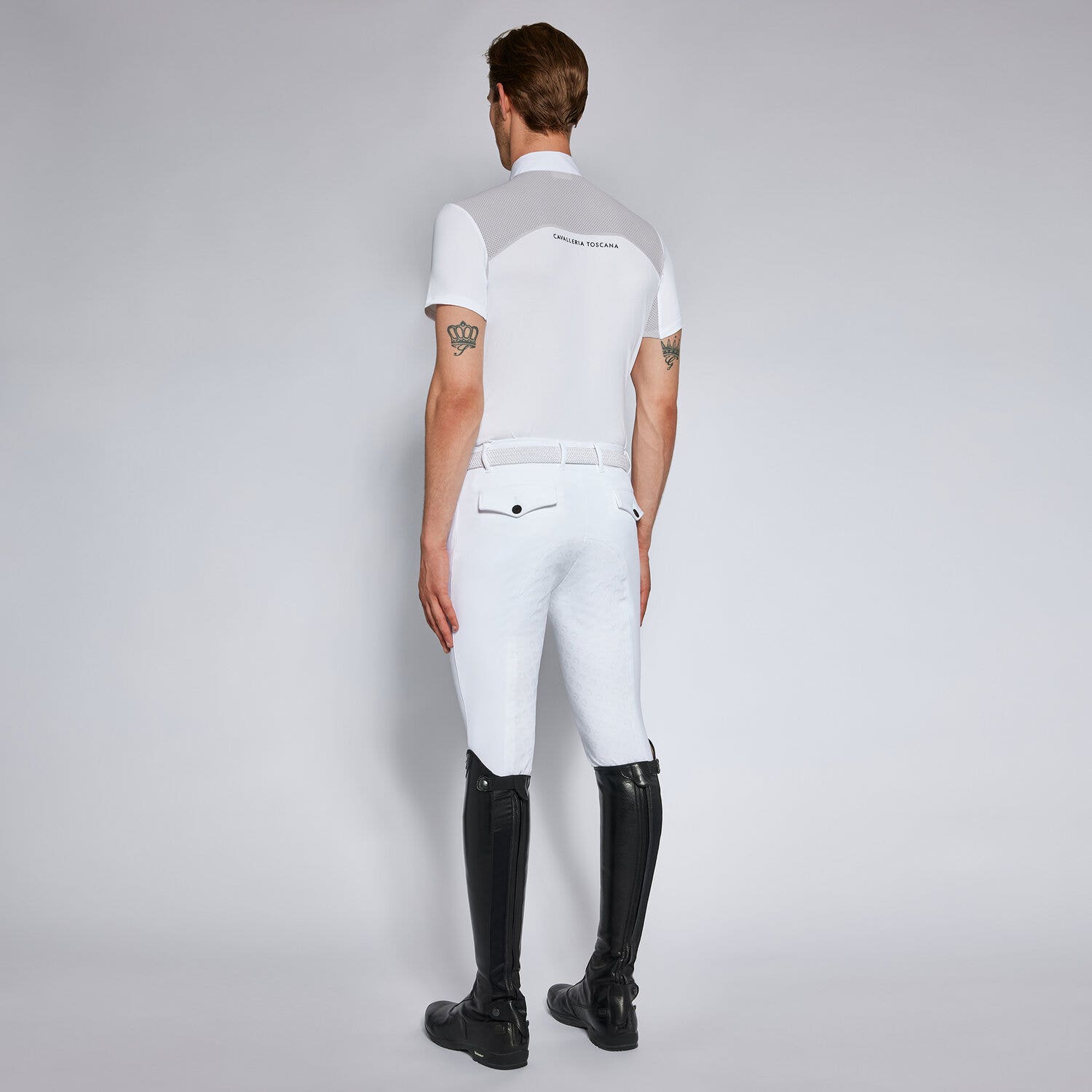 Cavalleria Toscana Men's competition polo shirt LIGHT GREY WOOL-2