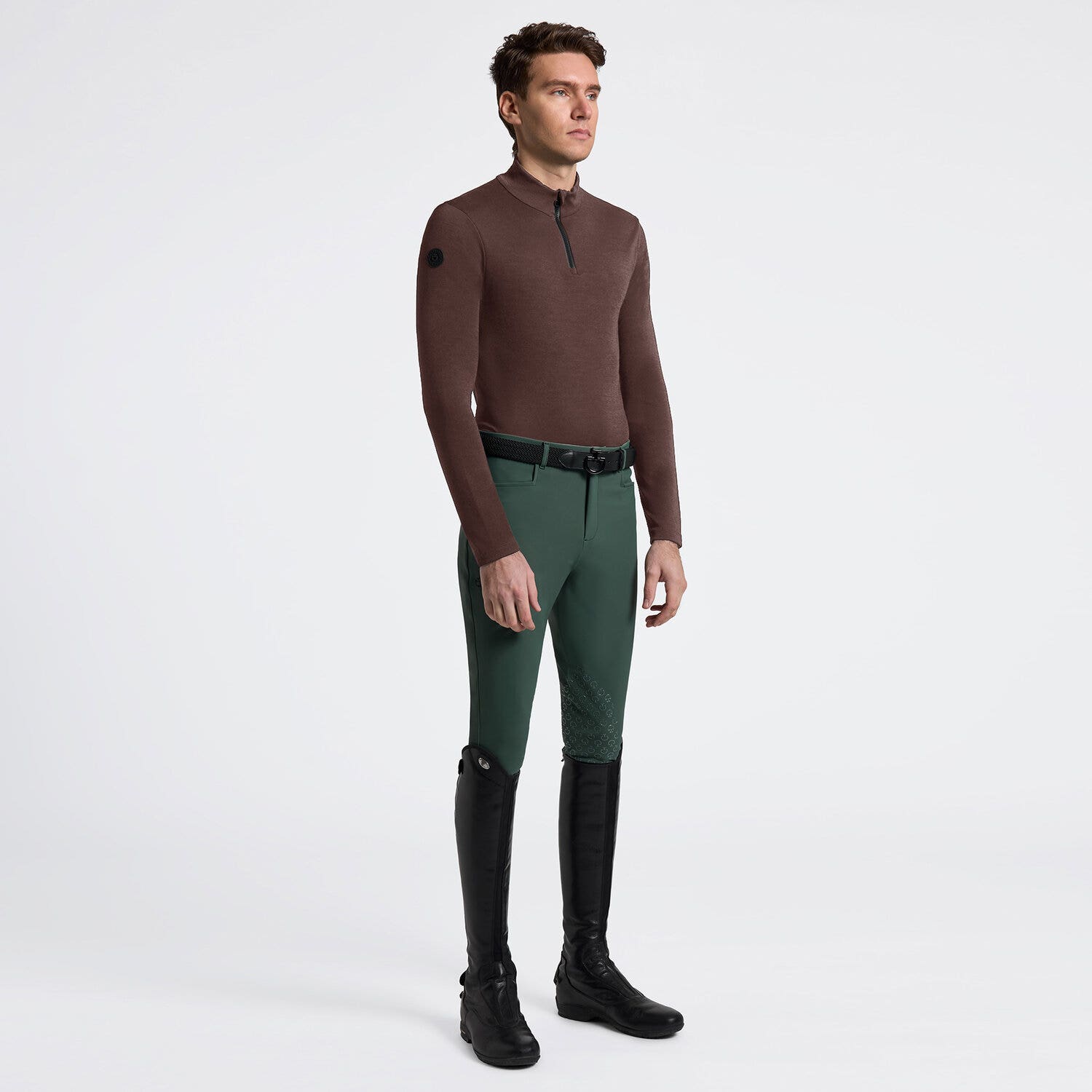 Cavalleria Toscana Cavalleria Toscana Men's Tech Wool Long Sleeve Training Turtleneck with Half Zip BROWN-1