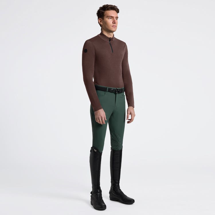 Cavalleria Toscana Men's Tech Wool Long Sleeve Training Turtleneck with Half Zip