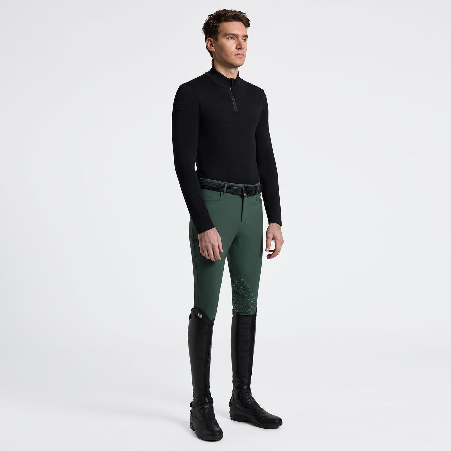 Cavalleria Toscana Cavalleria Toscana Men's Tech Wool Long Sleeve Training Turtleneck with Half Zip BLACK-1