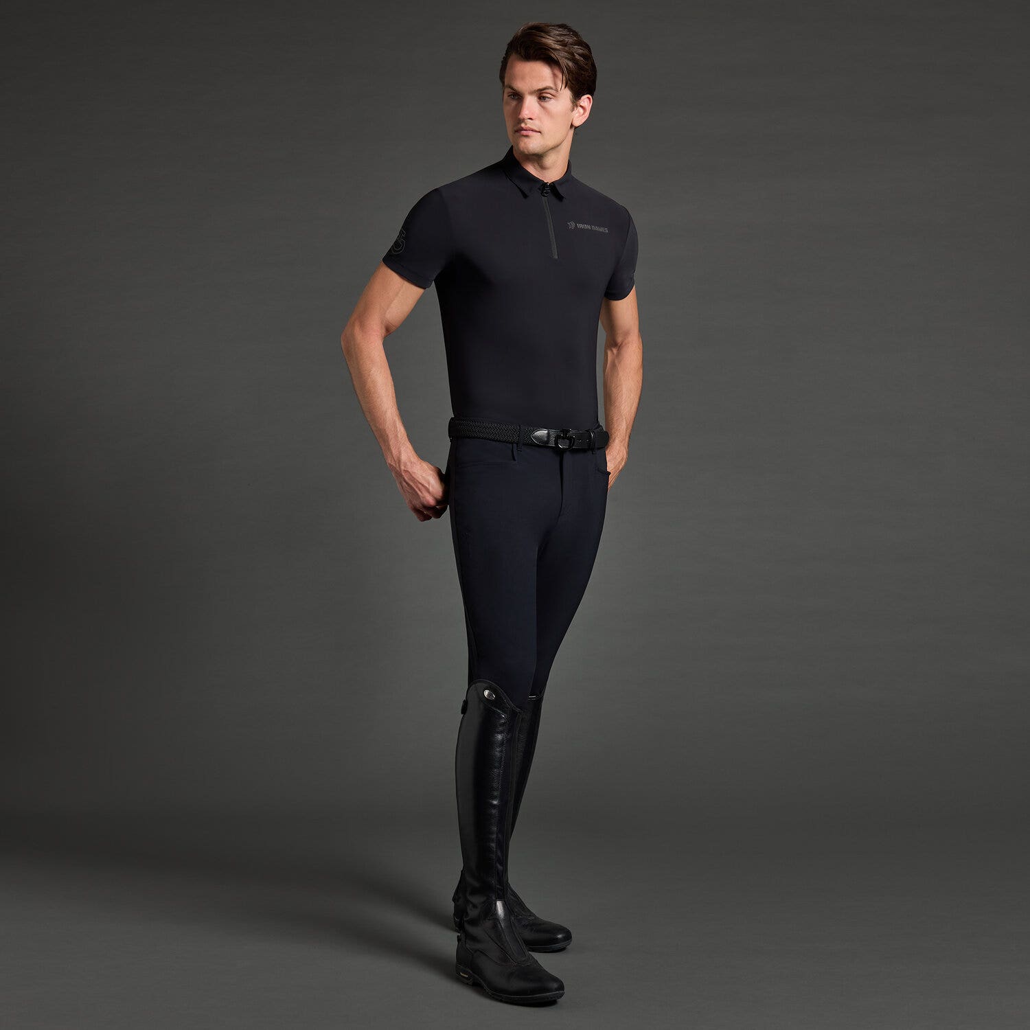 Cavalleria Toscana Men's technical polo shirt CT x Iron Dames BLACK-1