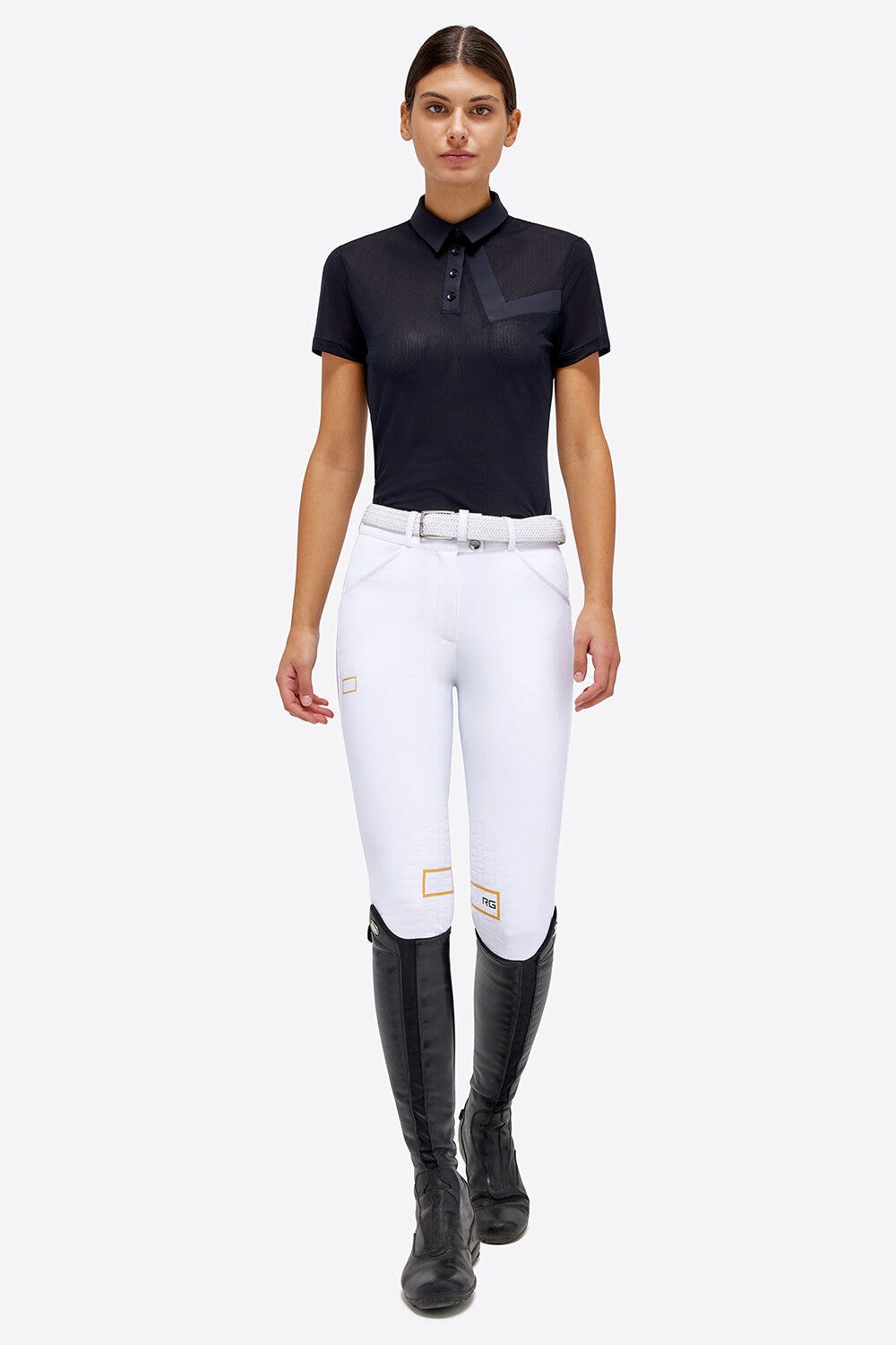 Rider's Gene Mesh w/ Jersey Insert S/S Button Training Polo NAVY-1