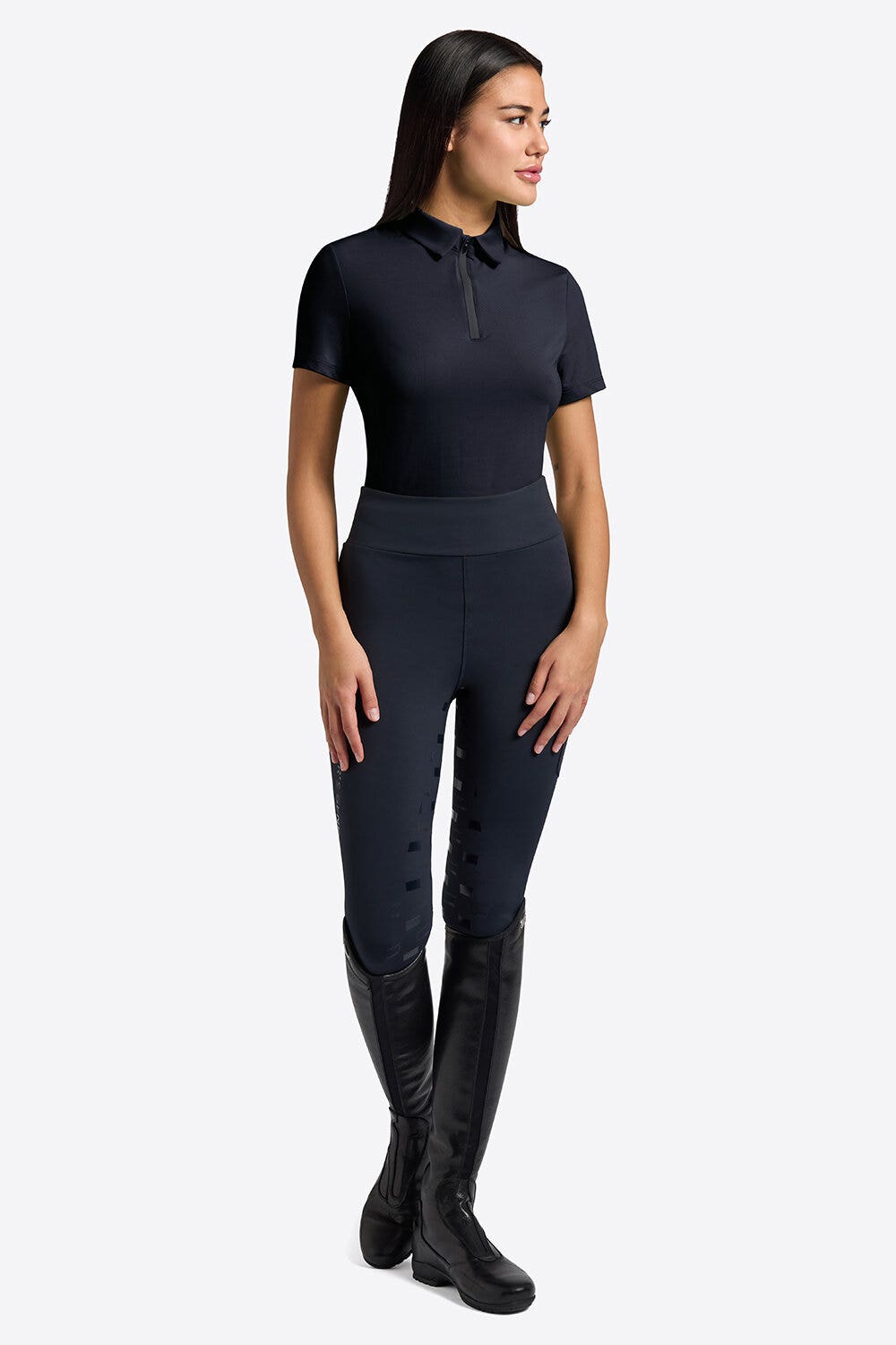 Rider's Gene Rider's Gene Women's Short Sleeve Micro-Perforated Training Zip Polo NAVY-1