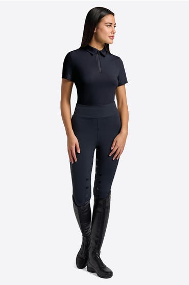 Rider's Gene Polo Rider's Gene da Donna a Maniche Corte con Zip in Tessuto Tecnico Microforato NAVY-1