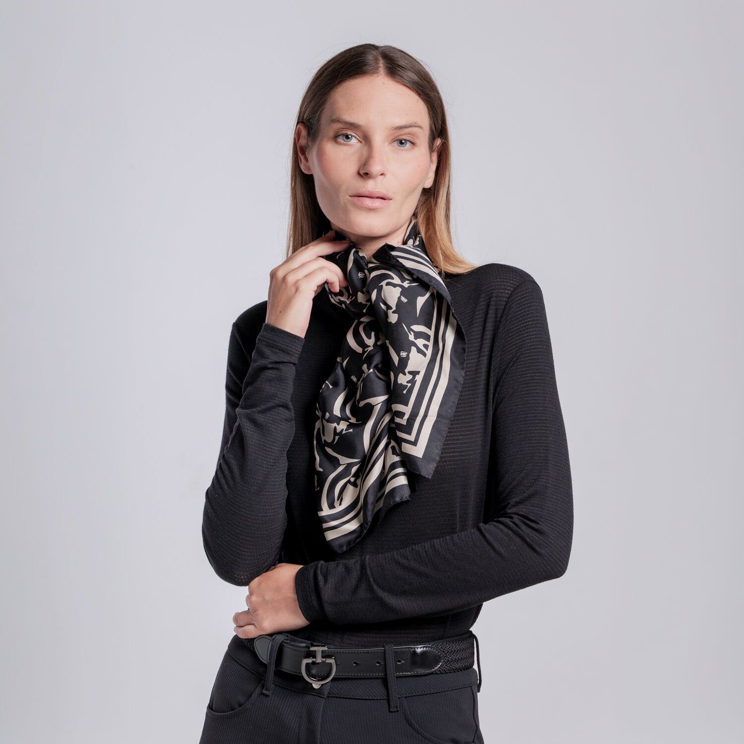 Cavalleria Toscana Silk scarf with pattern BLACK/RAINYDAY-1