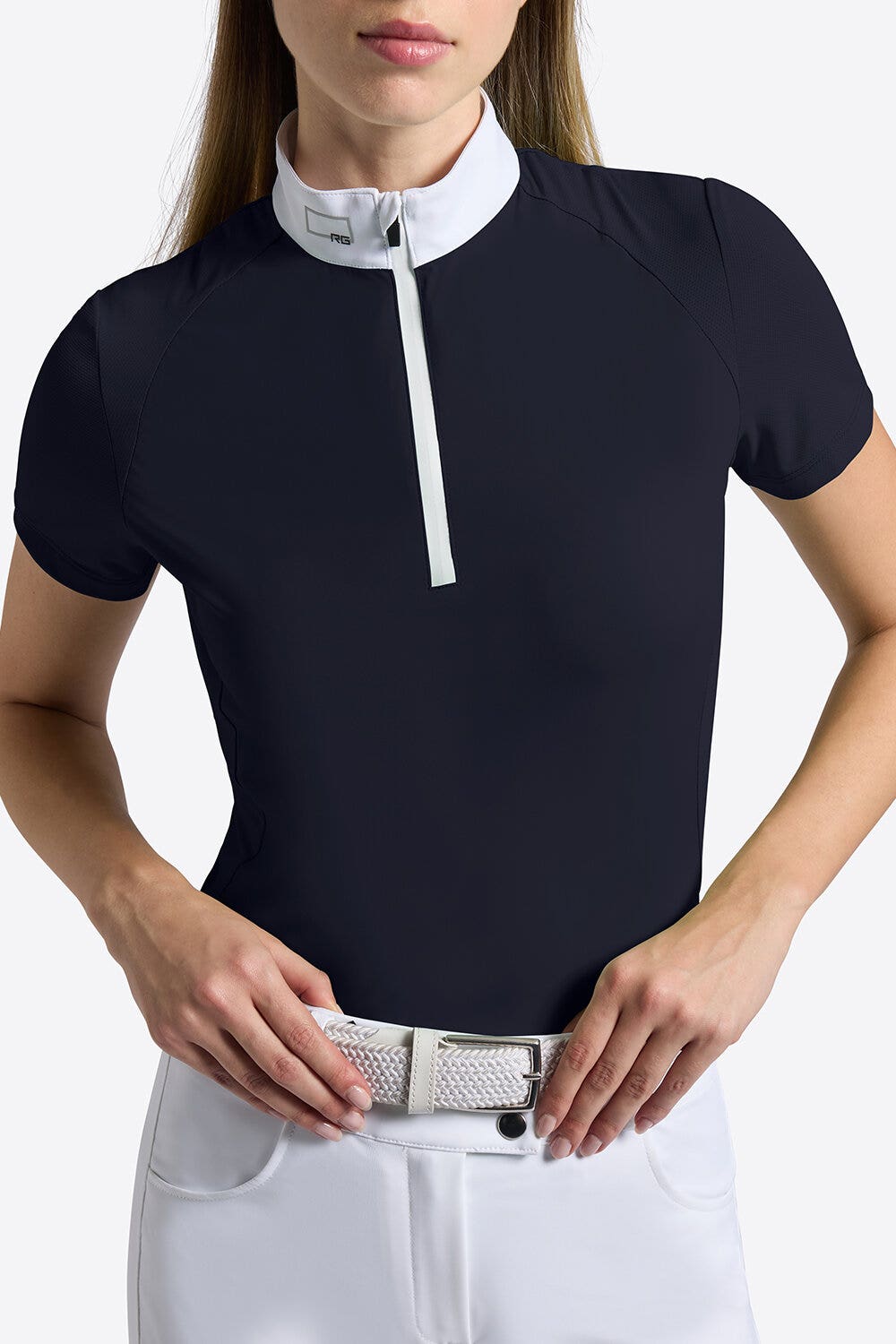 Rider's Gene Rider's Gene Women's Short-Sleeve Micro-Perforated Jersey Inserts Competition Zip Shirt NAVY-3