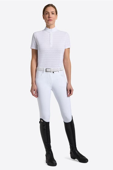 Rider's Gene Camicia da Competizione da Donna Rider's Gene a Maniche Corte in Jersey Jacquard WHITE-1