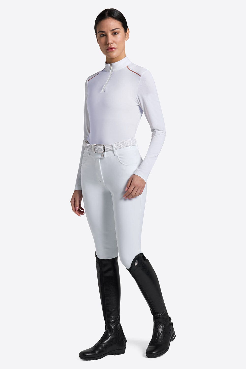 Rider's Gene Rider’s Gene Women’s Competition Shirt in Jersey with Perforated Inserts WHITE/KNIT-1