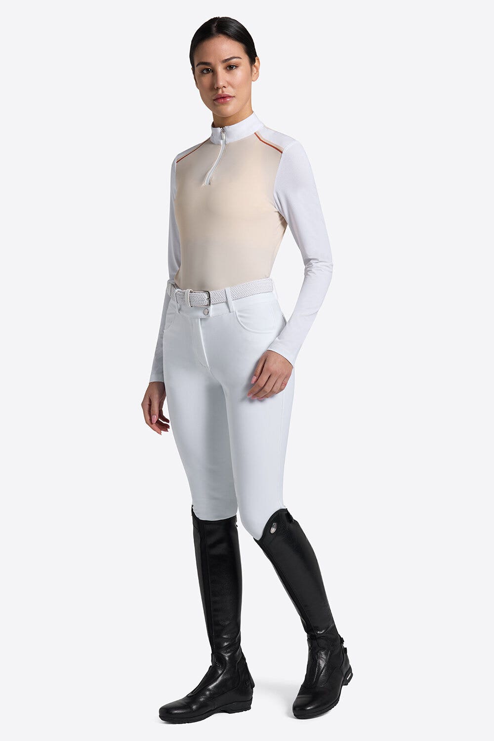 Rider's Gene Rider’s Gene Women’s Competition Shirt in Jersey with Perforated Inserts SANDSHELL/WHITE-1