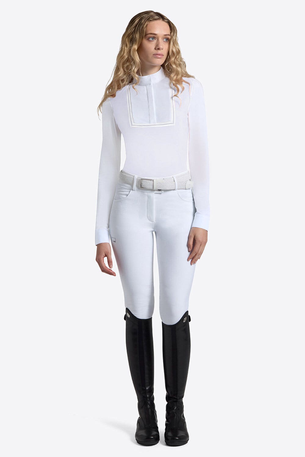 Rider's Gene Women's Long Sleeve Riding Shirt | Rider's Gene WHITE/KNIT-1