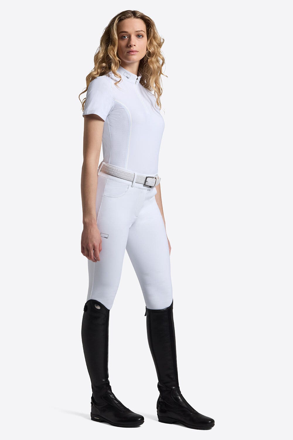 Rider's Gene Women's Short Sleeve Riding Shirt with Inserts | Rider's Gene WHITE/KNIT-1