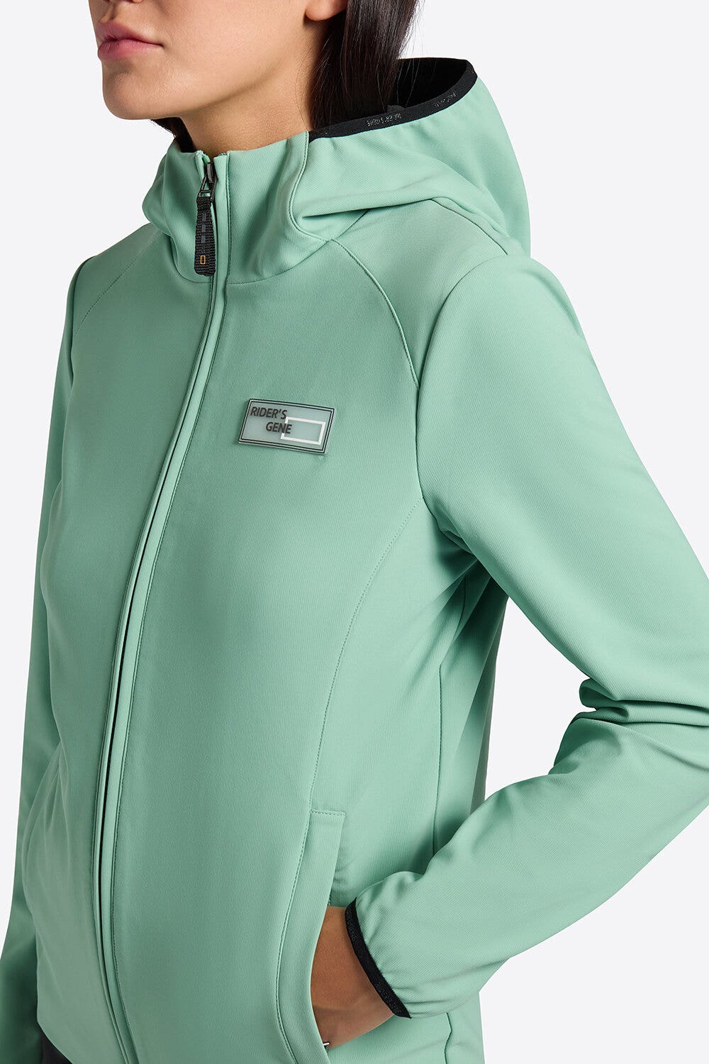 Rider's Gene Softshell Rider’s Gene da donna con cappuccio e zip MEADOWN GREEN-3