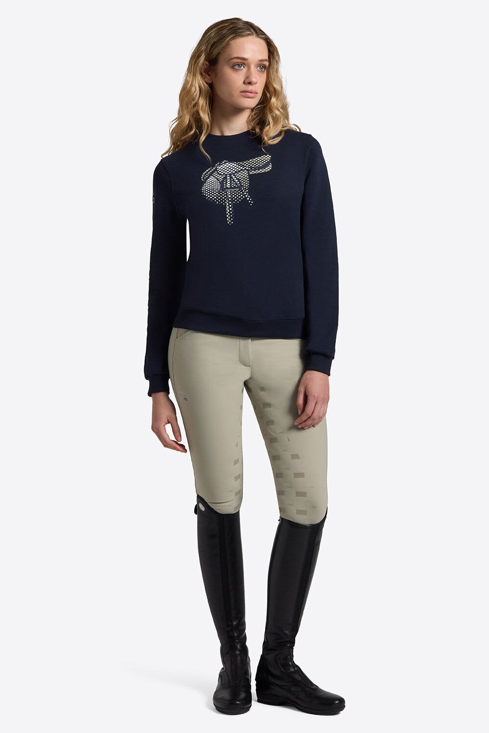 Rider's Gene Women's Creneck Sweater with print | Rider's Gene NAVY-1