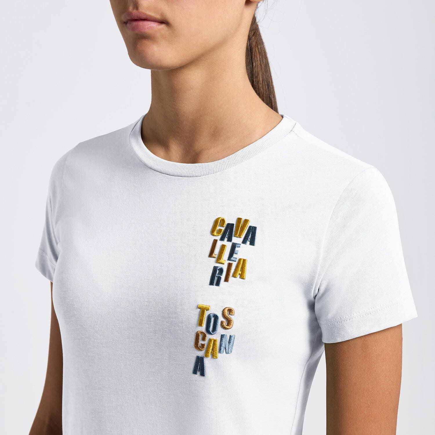 Cavalleria Toscana Cavalleria Toscana Girl's Cotton T-Shirt with Multicolor Embroidered Logo WHITE-3
