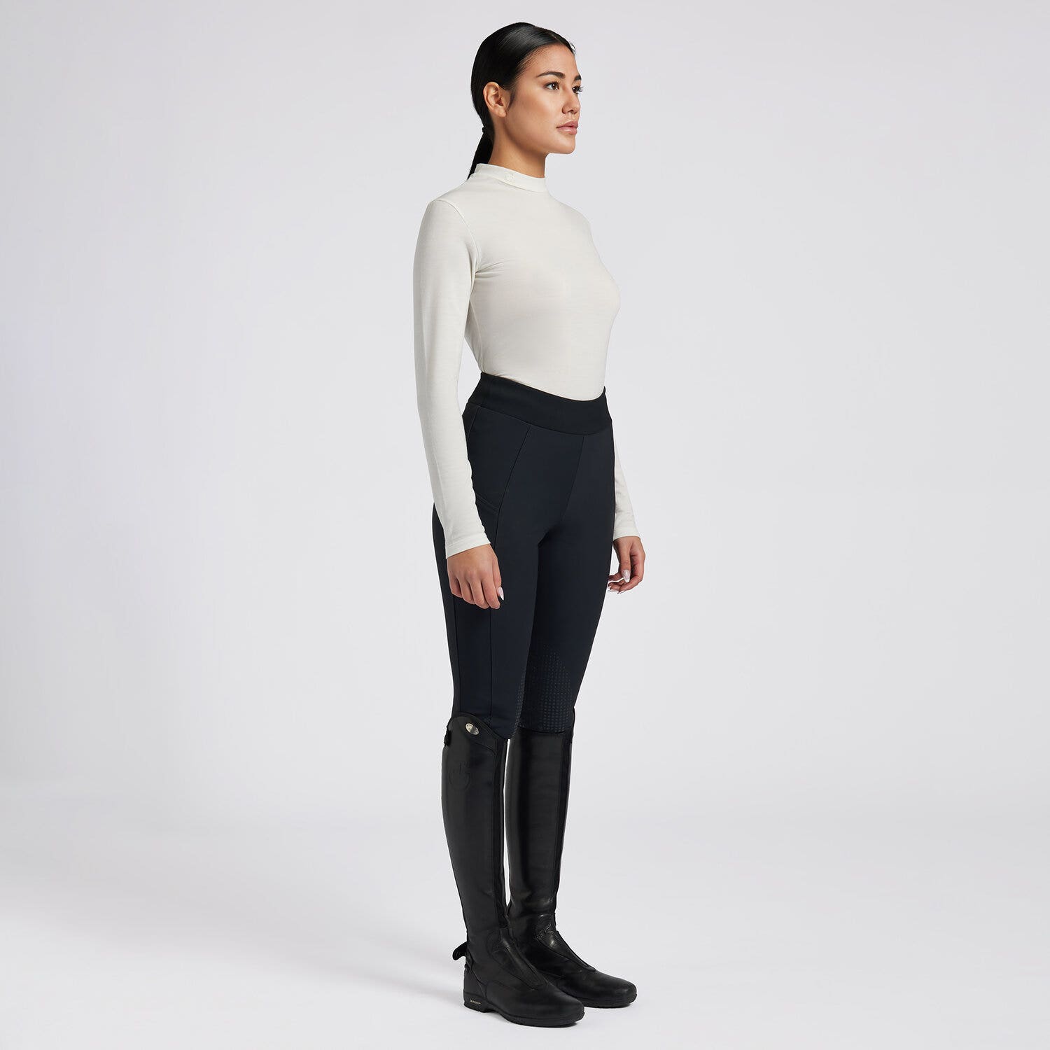 Cavalleria Toscana Cavalleria Toscana Women's High Collar Competition T-shirt in Recycled Wool WHITE-1