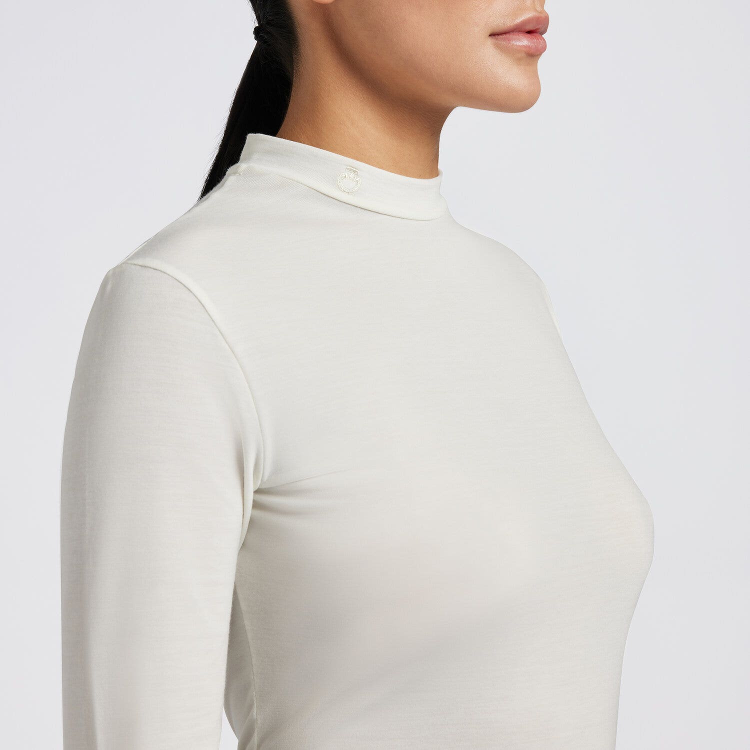 Cavalleria Toscana Cavalleria Toscana Women's High Collar Competition T-shirt in Recycled Wool WHITE-2