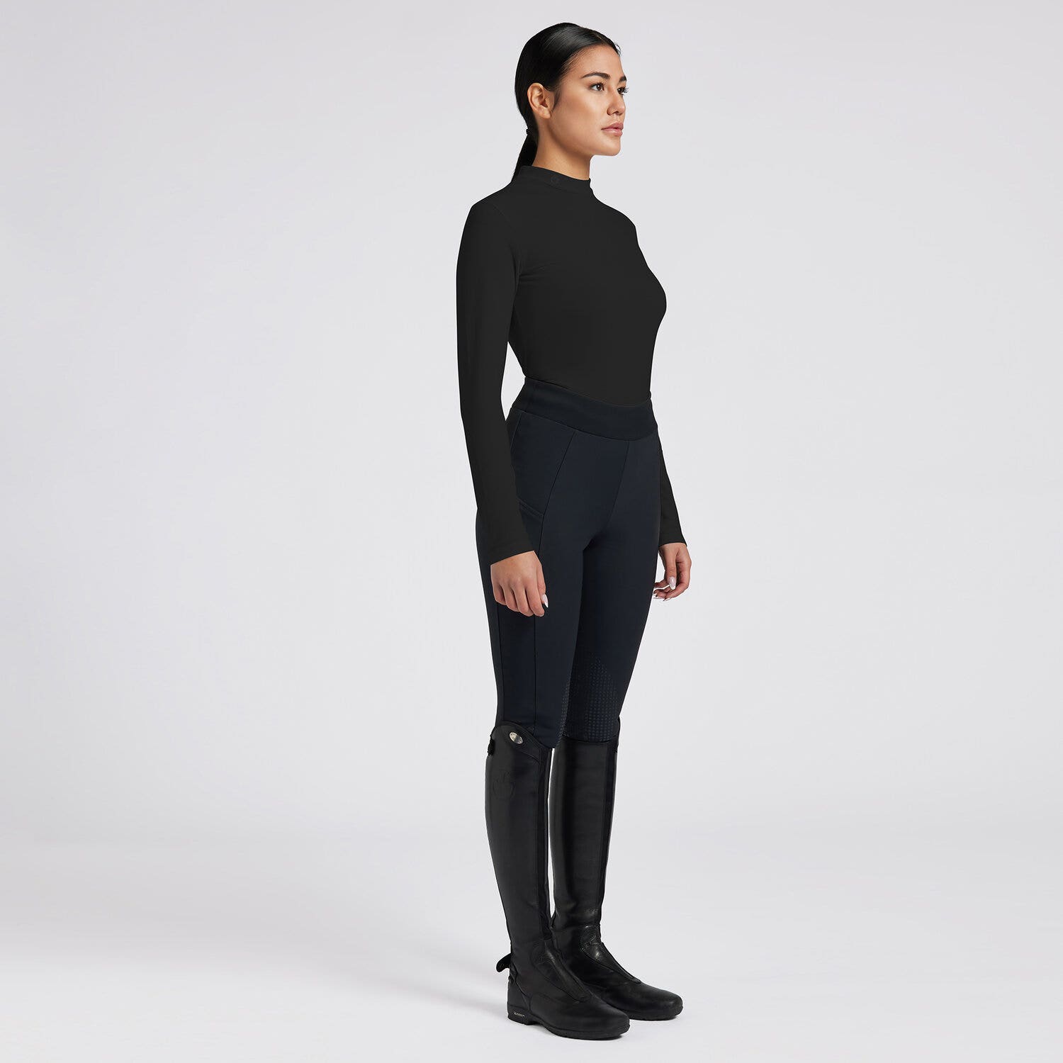 Cavalleria Toscana Cavalleria Toscana Women's High Collar Competition T-shirt in Recycled Wool BLACK-1