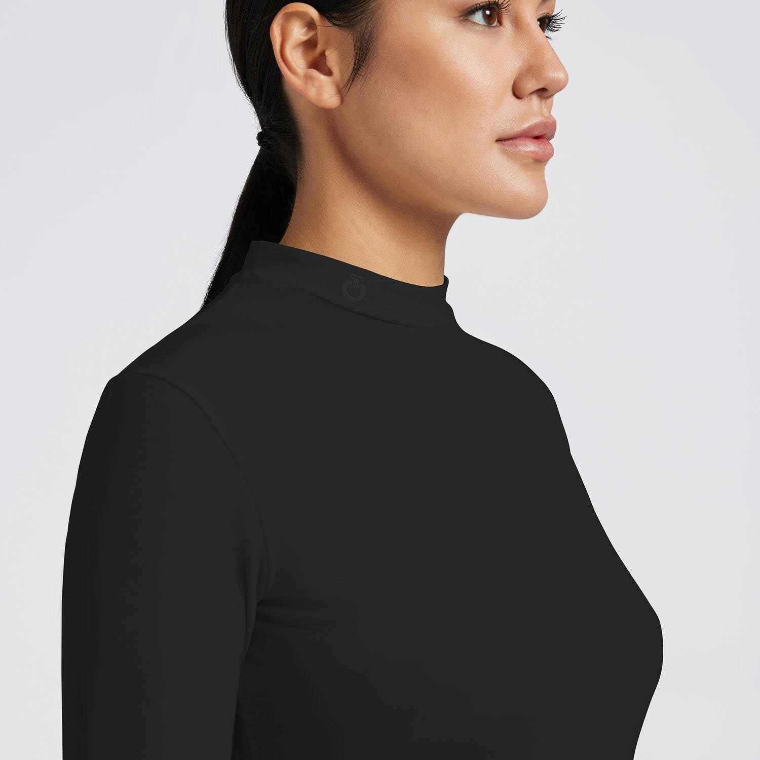Cavalleria Toscana Cavalleria Toscana Women's High Collar Competition T-shirt in Recycled Wool BLACK-2