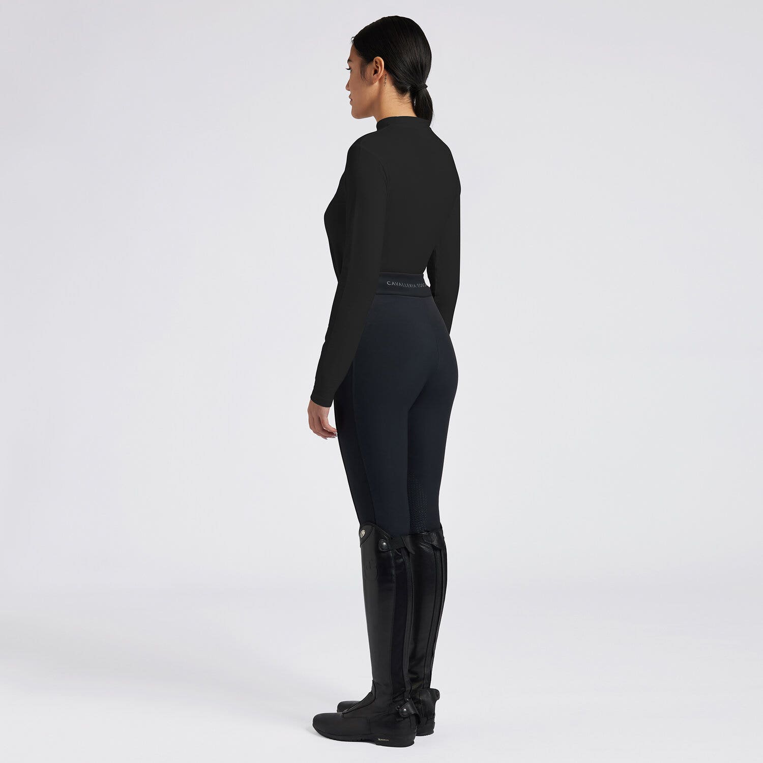 Cavalleria Toscana Cavalleria Toscana Women's High Collar Competition T-shirt in Recycled Wool BLACK-3