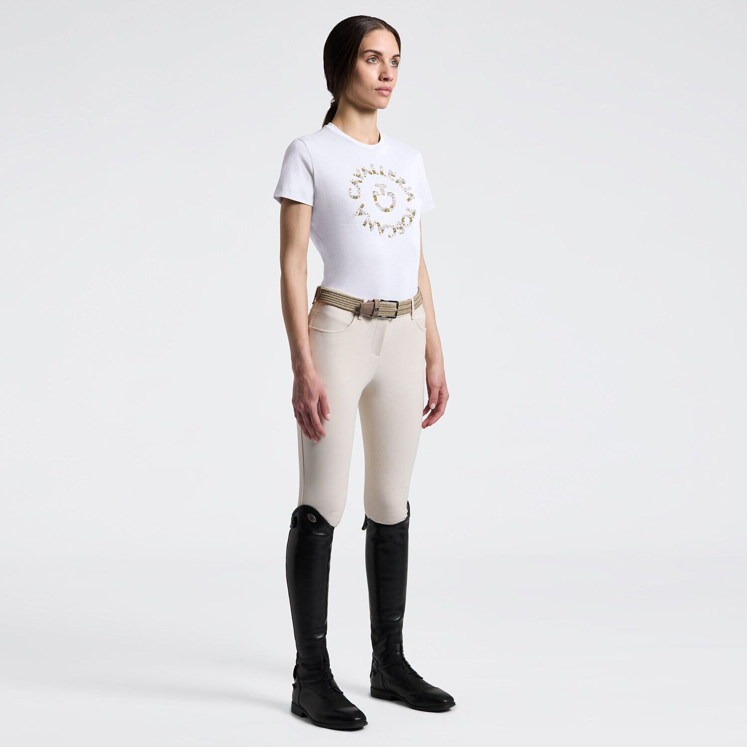 Cavalleria Toscana Women's T-Shirt with Floral Embroidery | Cavalleria Toscana WHITE-1