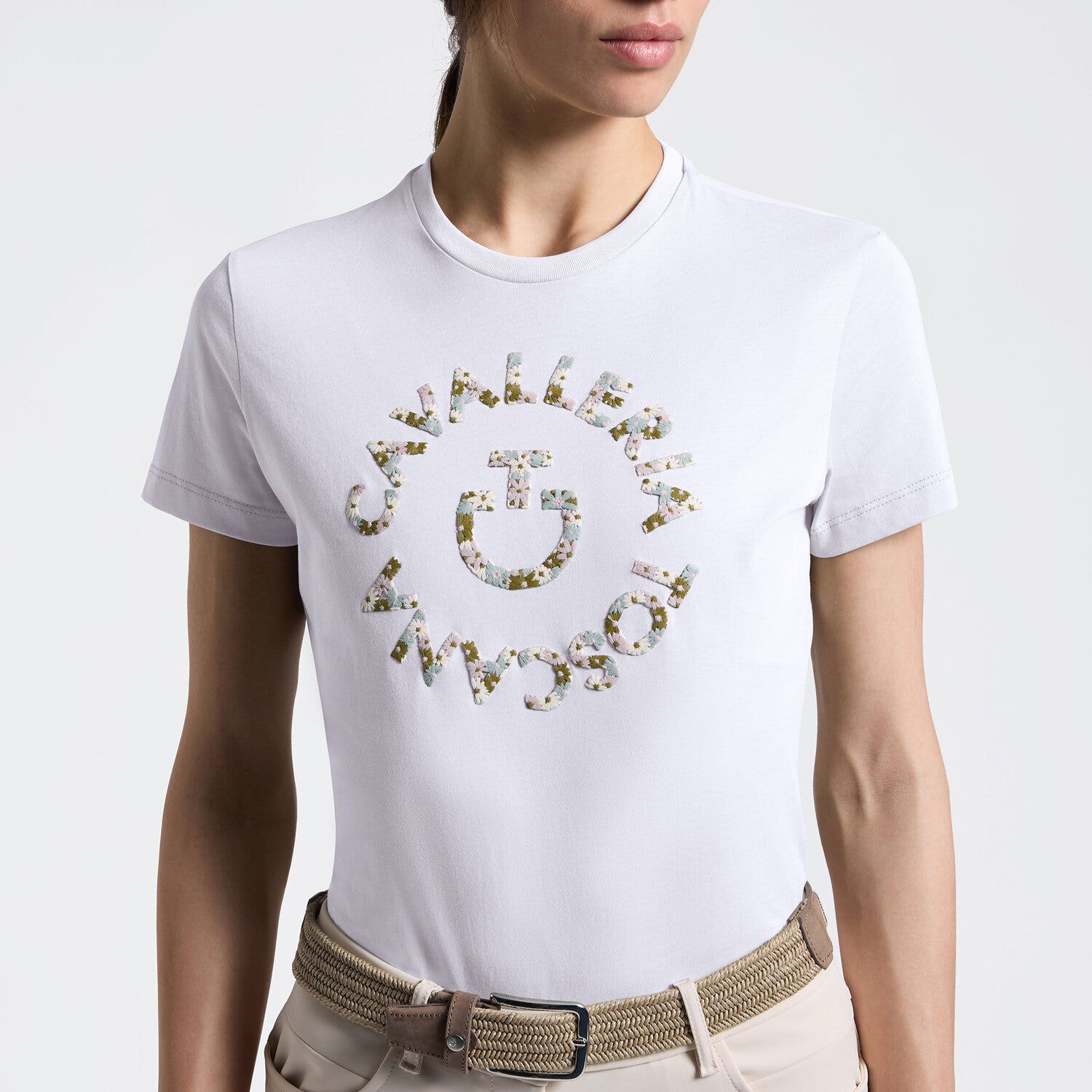 Cavalleria Toscana Women's T-Shirt with Floral Embroidery | Cavalleria Toscana WHITE-3