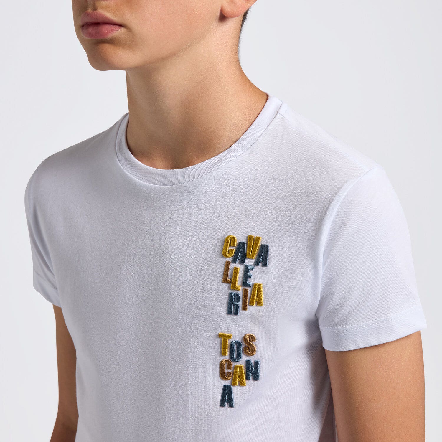 Cavalleria Toscana T-shirt Cavalleria Toscana da bambino in cotone con logo ricamato WHITE-3