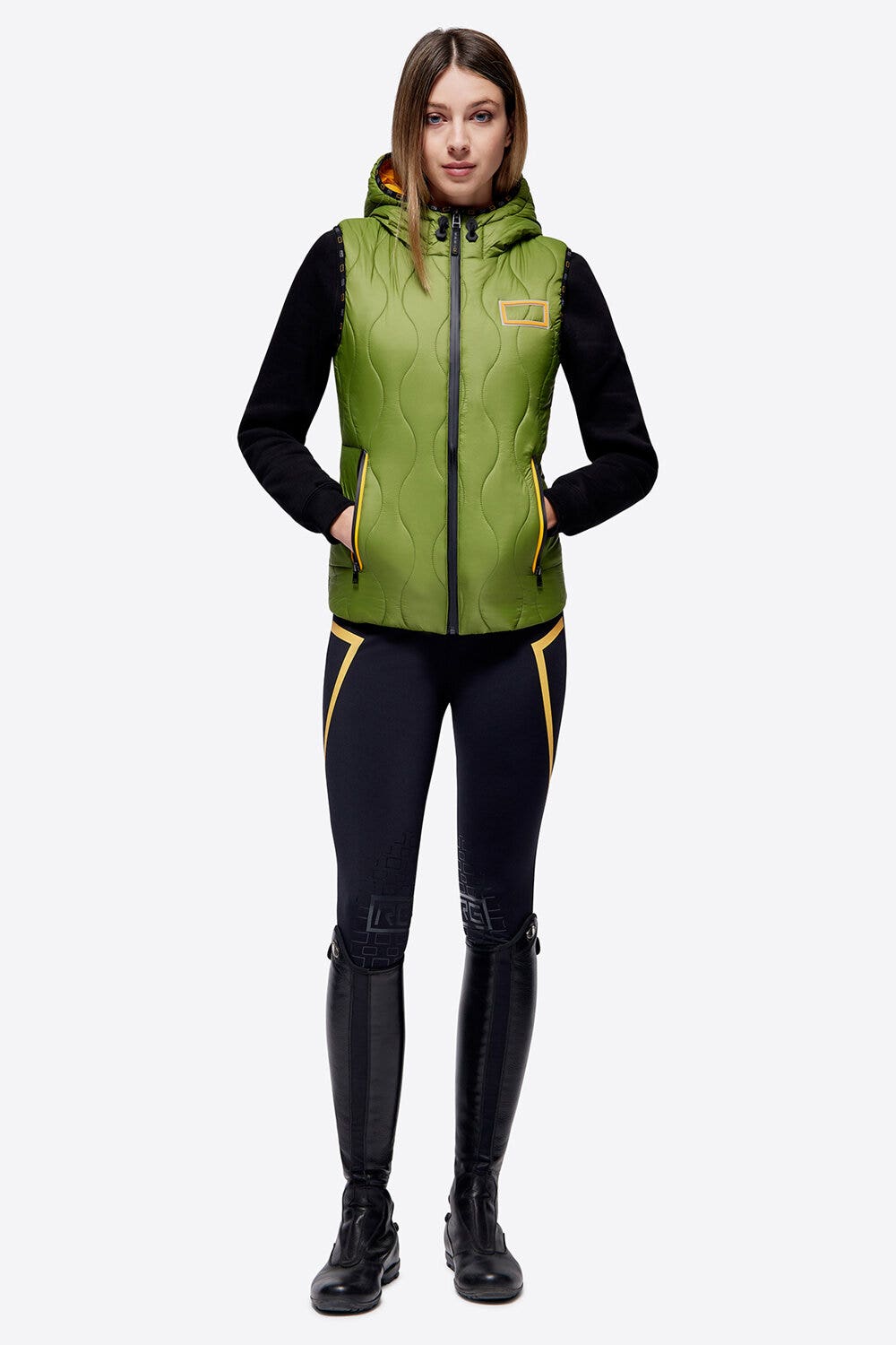 Rider's Gene Women's RG Nylon Hooded Puffer Vest FOREST GREEN-1