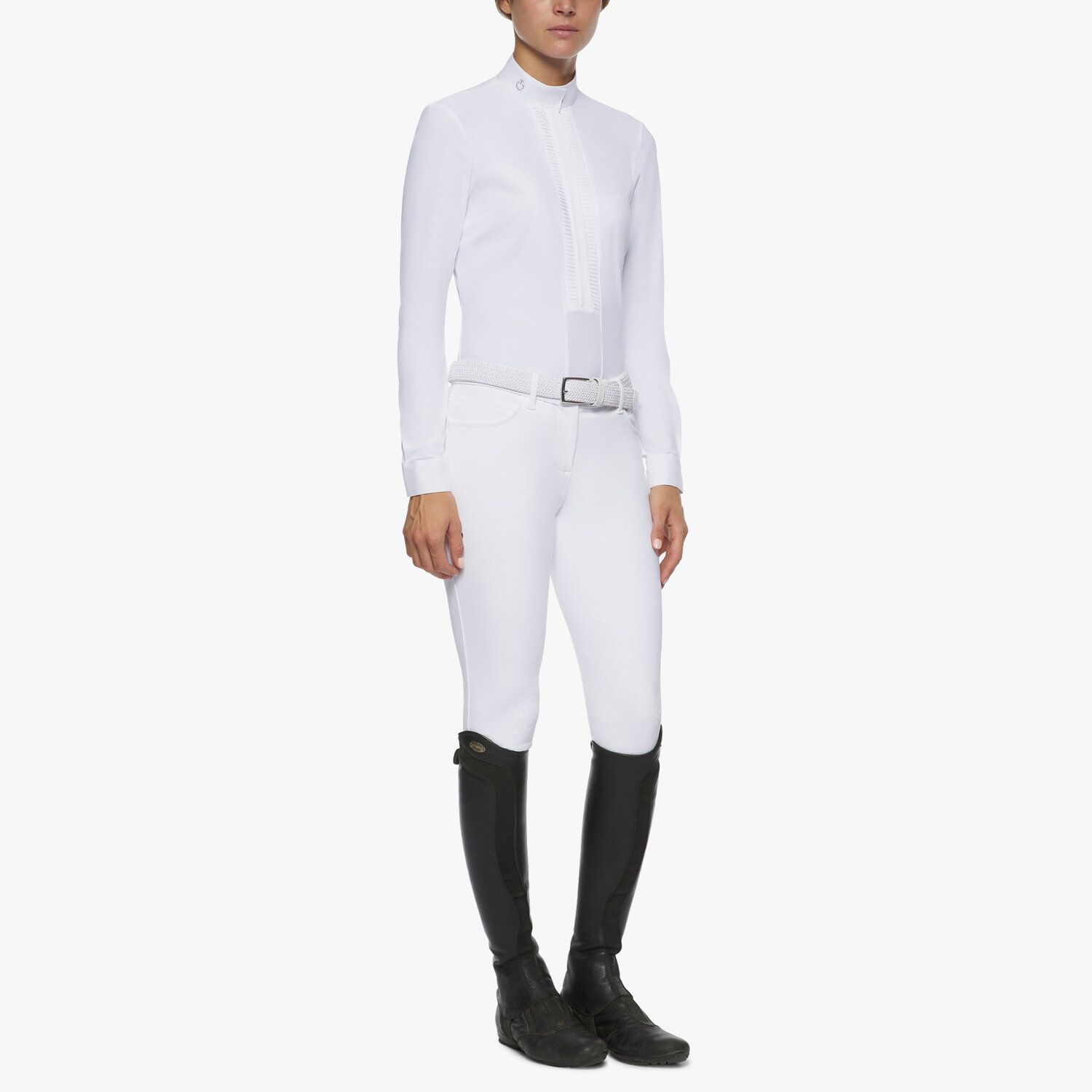 Cavalleria Toscana Women's long-sleeved pleated shirt WHITE-2