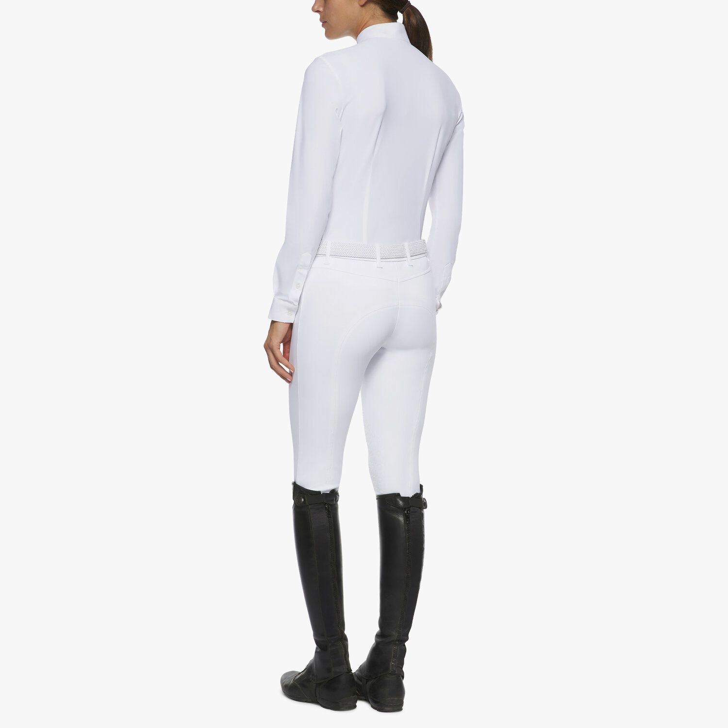 Cavalleria Toscana Women's long-sleeved pleated shirt WHITE-3