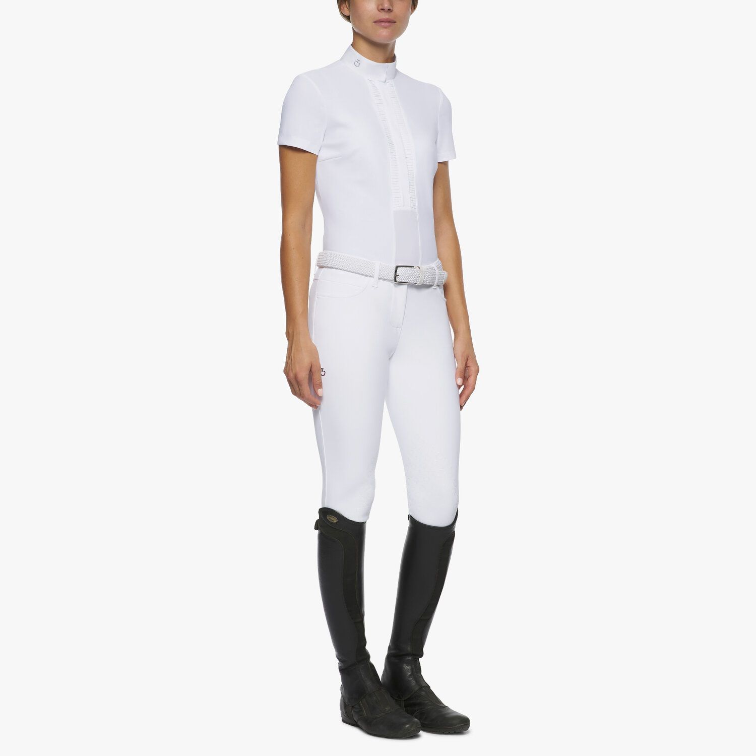 Cavalleria Toscana Women's short-sleeved pleated shirt WHITE-2