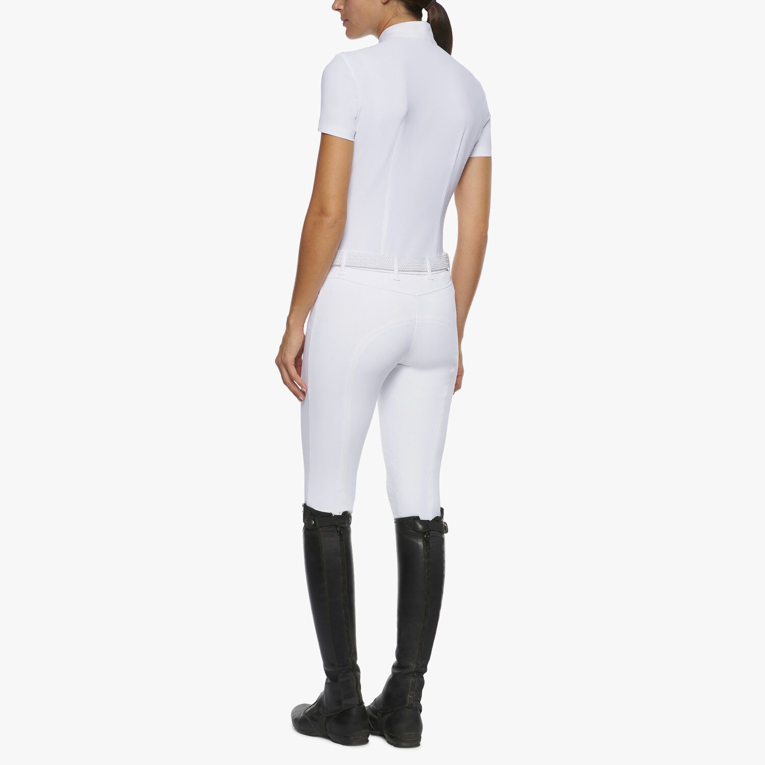 Cavalleria Toscana Women's short-sleeved pleated shirt WHITE-3