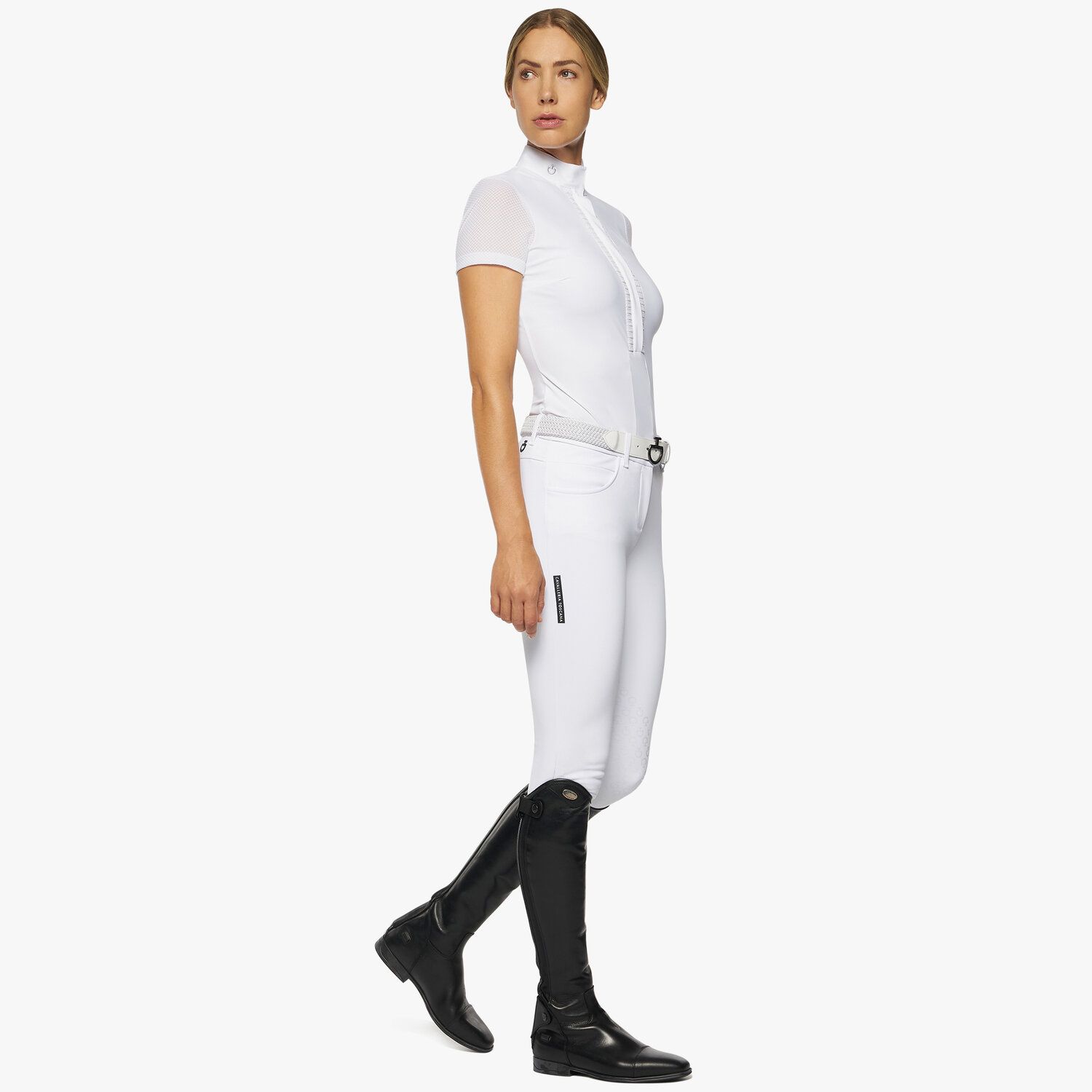 Cavalleria Toscana Women's short-sleeved pleated shirt WHITE/KNIT-2