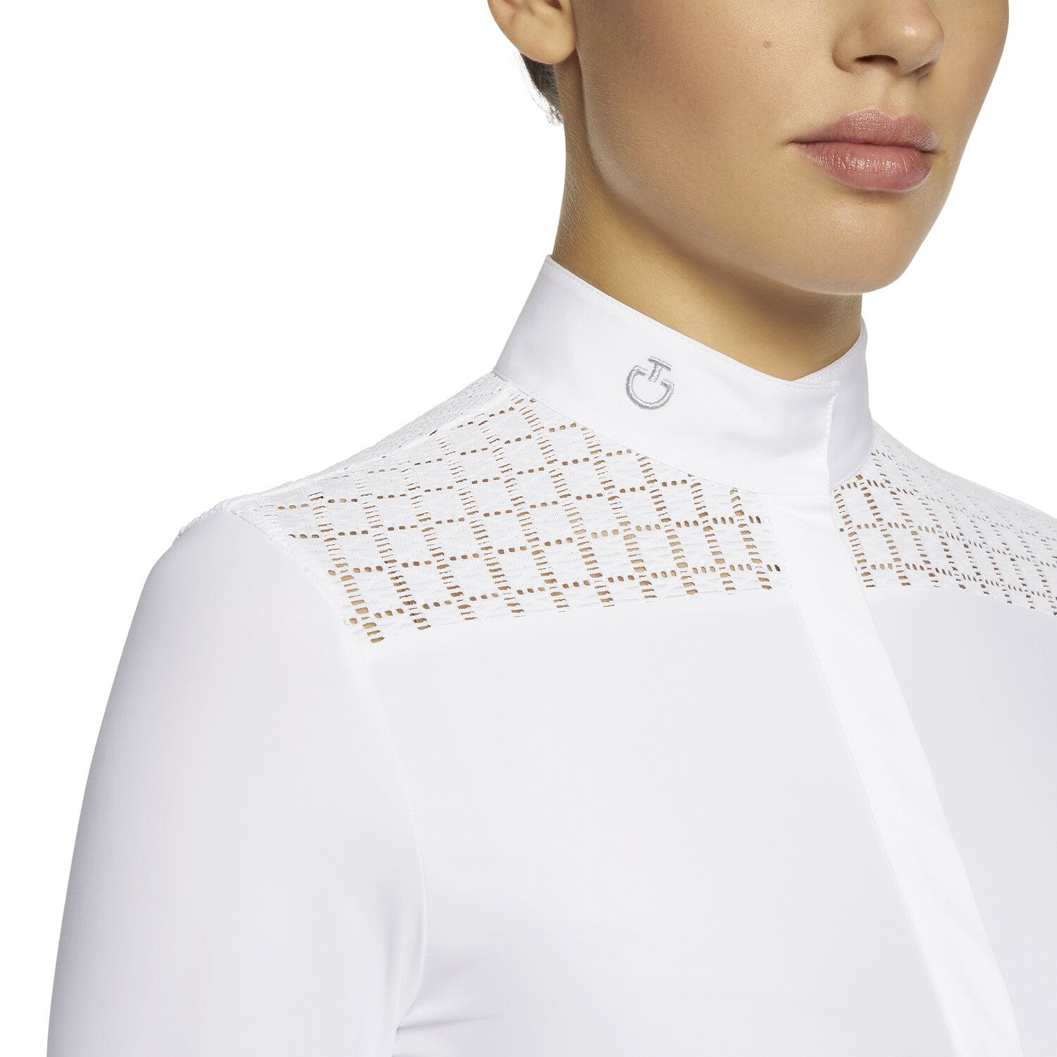 Cavalleria Toscana Women's White Shirt with Perforated Decoration WHITE-4
