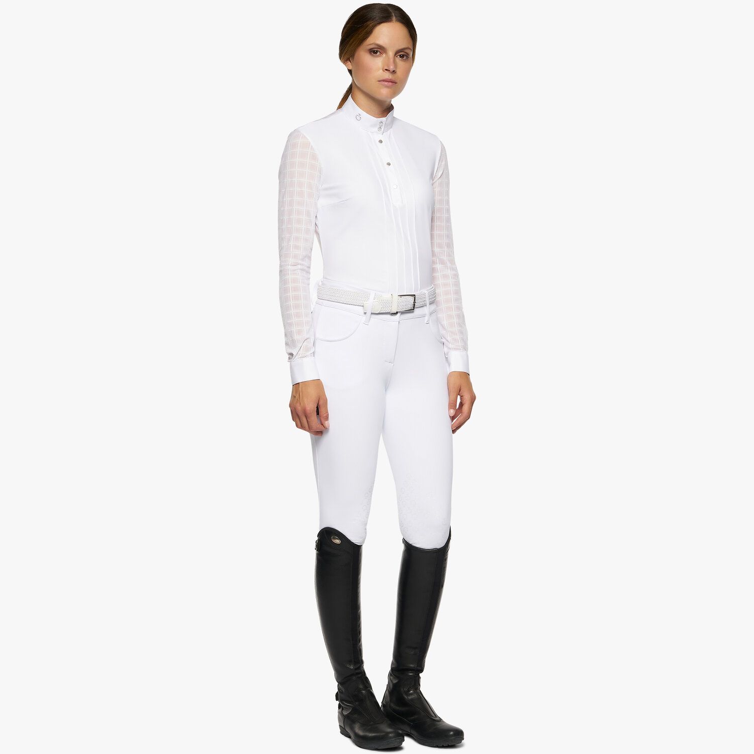 Cavalleria Toscana Pleated long-sleeved competition polo shirt WHITE/KNIT-2