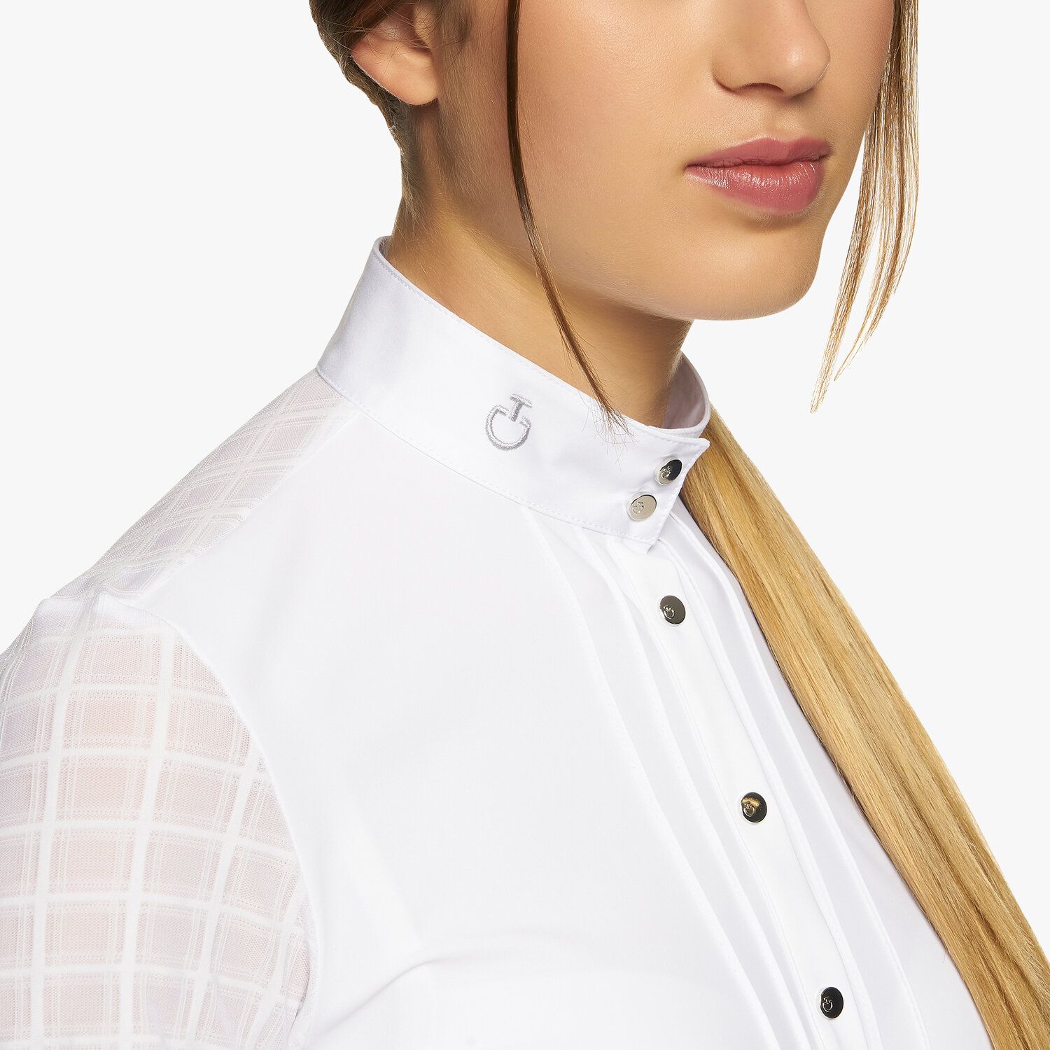 Cavalleria Toscana Women's short-sleeved pleated shirt WHITE/KNIT-3