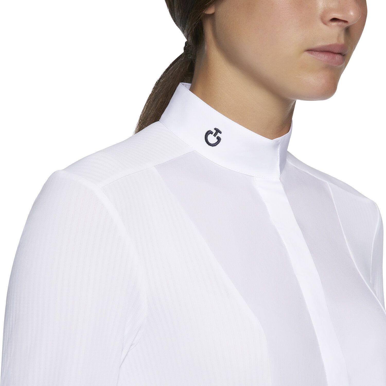 Cavalleria Toscana Women's micro perforated long-sleeved shirt WHITE/KNIT-4