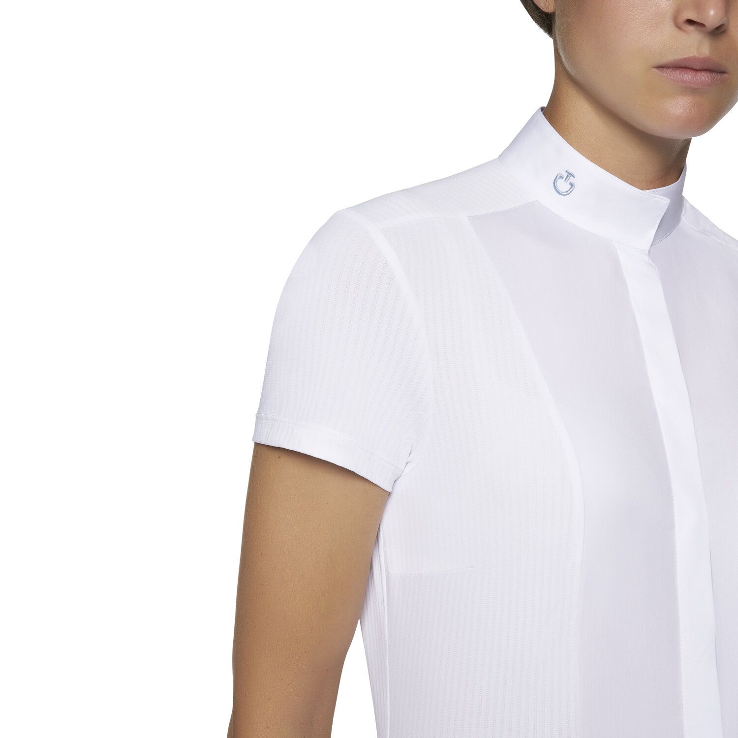 Cavalleria Toscana Women's micro perforated short-sleeved shirt WHITE/KNIT-4